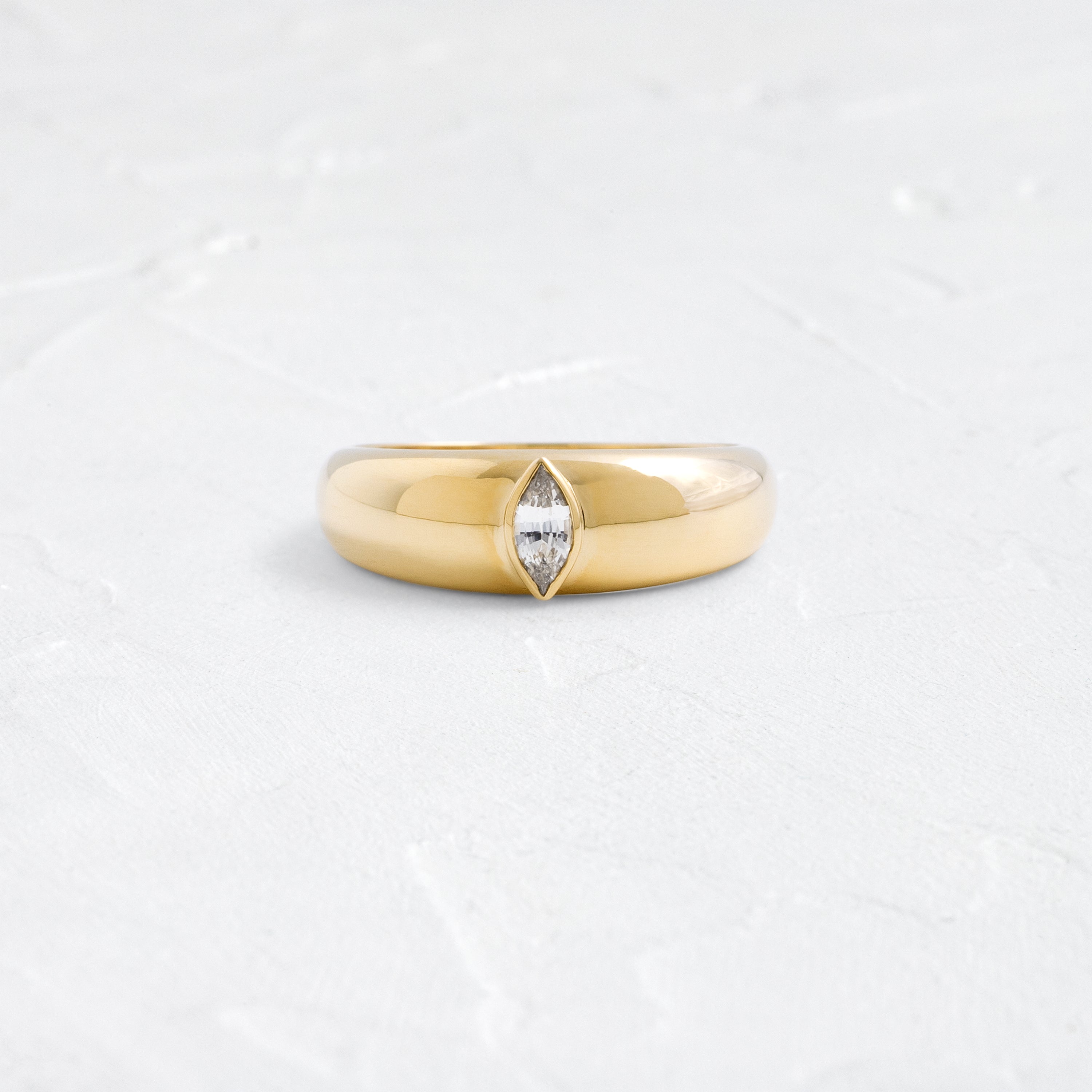 Elegant Bezel Solitaire Cigar Band Ring with Marquise Cut White Sapphire - Perfect for Engagement, Wedding & Anniversary Gifts