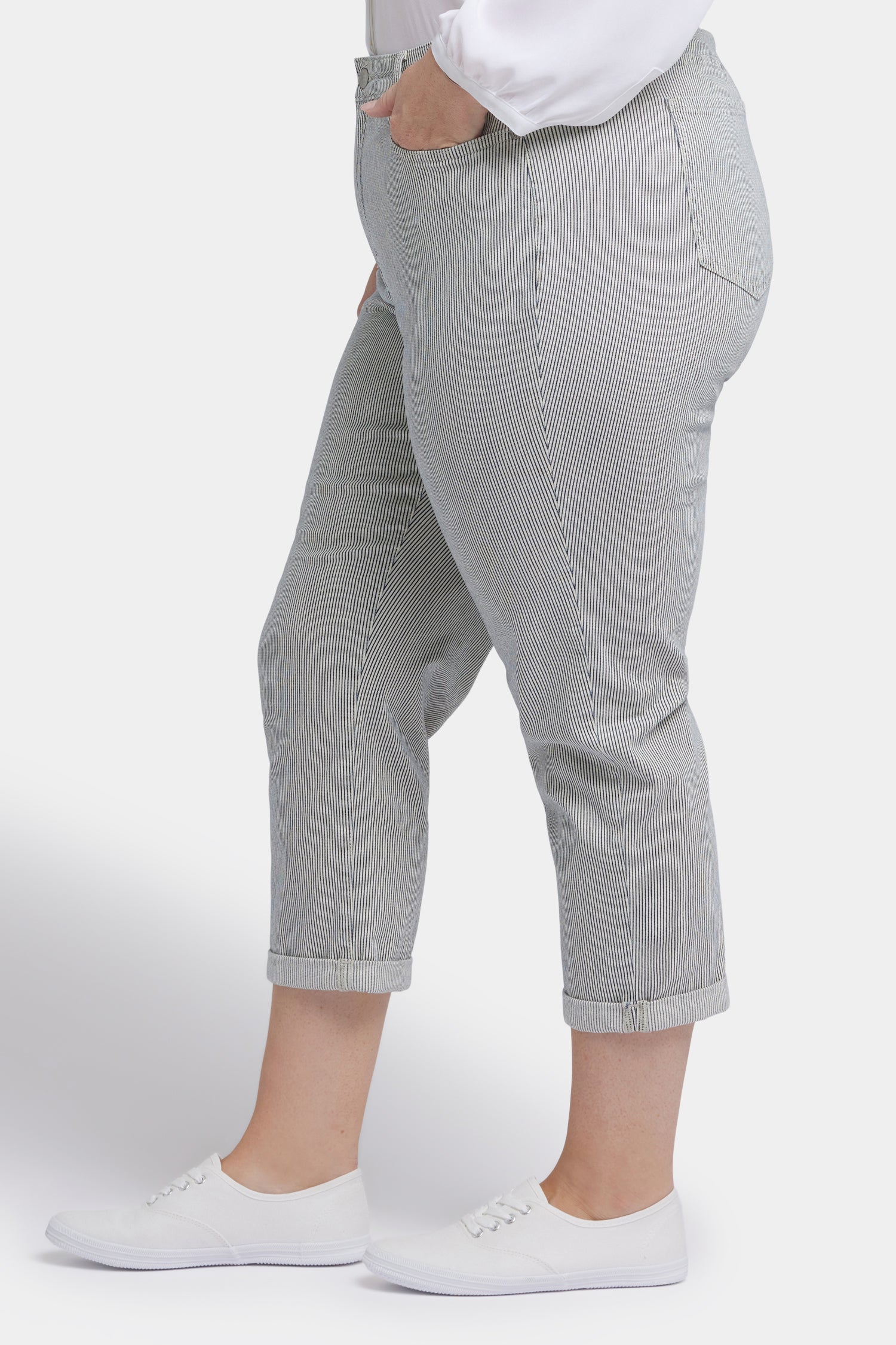 Chloe Plus Size Skinny Capri Jeans - Luarca Stripe Design | Comfortable Stretch Denim Pants for Women | Perfect for Casual Outings, Work & Weekend Wear