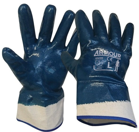 Armour Blue Nitrile Fully Coated Gauntlet Gloves - Liquidproof, Chemical Resistant, 27cm (10.6 Inches), 8 Pairs - Ideal for Food Processing, Medical Use & Industrial Work
