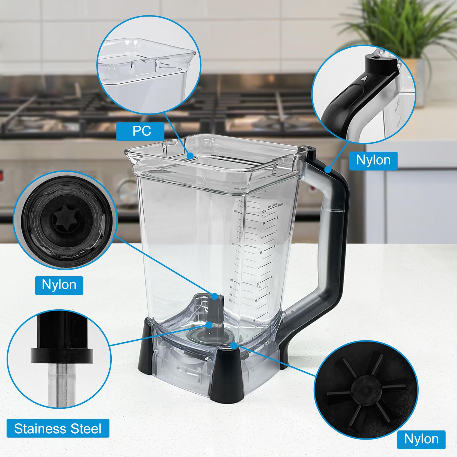Original Ninja Blender Replacement Parts - 72 oz (9 Cups) XL Crushing Pitcher for BL610 BL710WM BL710WMC CO610B CO650B CT610 Models - Perfect for Smoothies, Ice Crushing & Food Prep