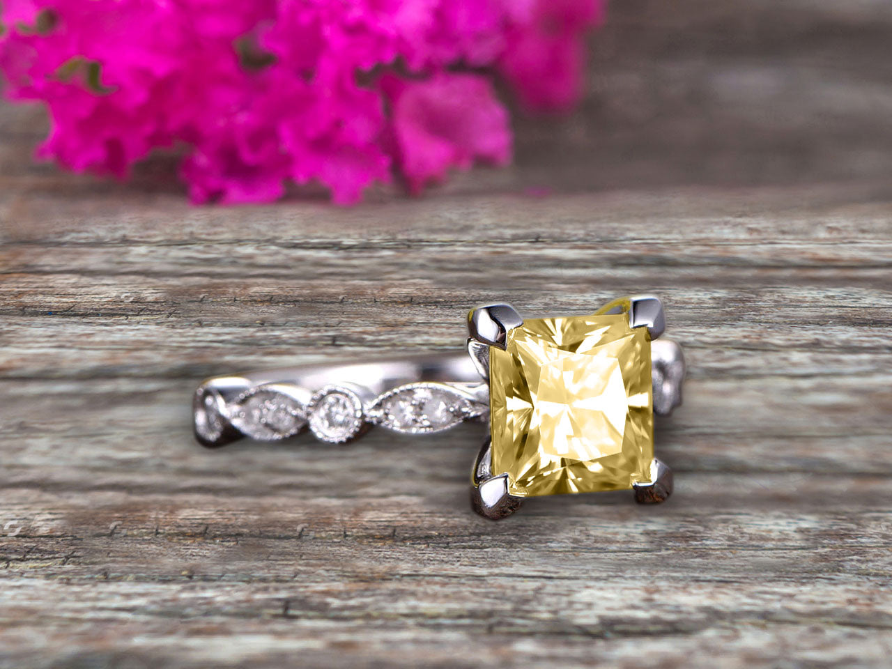 1.25 Carat Princess Cut Champagne Moissanite Engagement Ring in 10K White Gold – Perfect for Proposals, Anniversaries & Bridal Jewelry