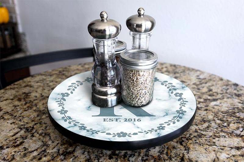 Personalized Marble Monogram Lazy Susan Turntable - 3 Size Options - Handcrafted in USA - Perfect for Dining Tables, Kitchen Countertops & Entertaining