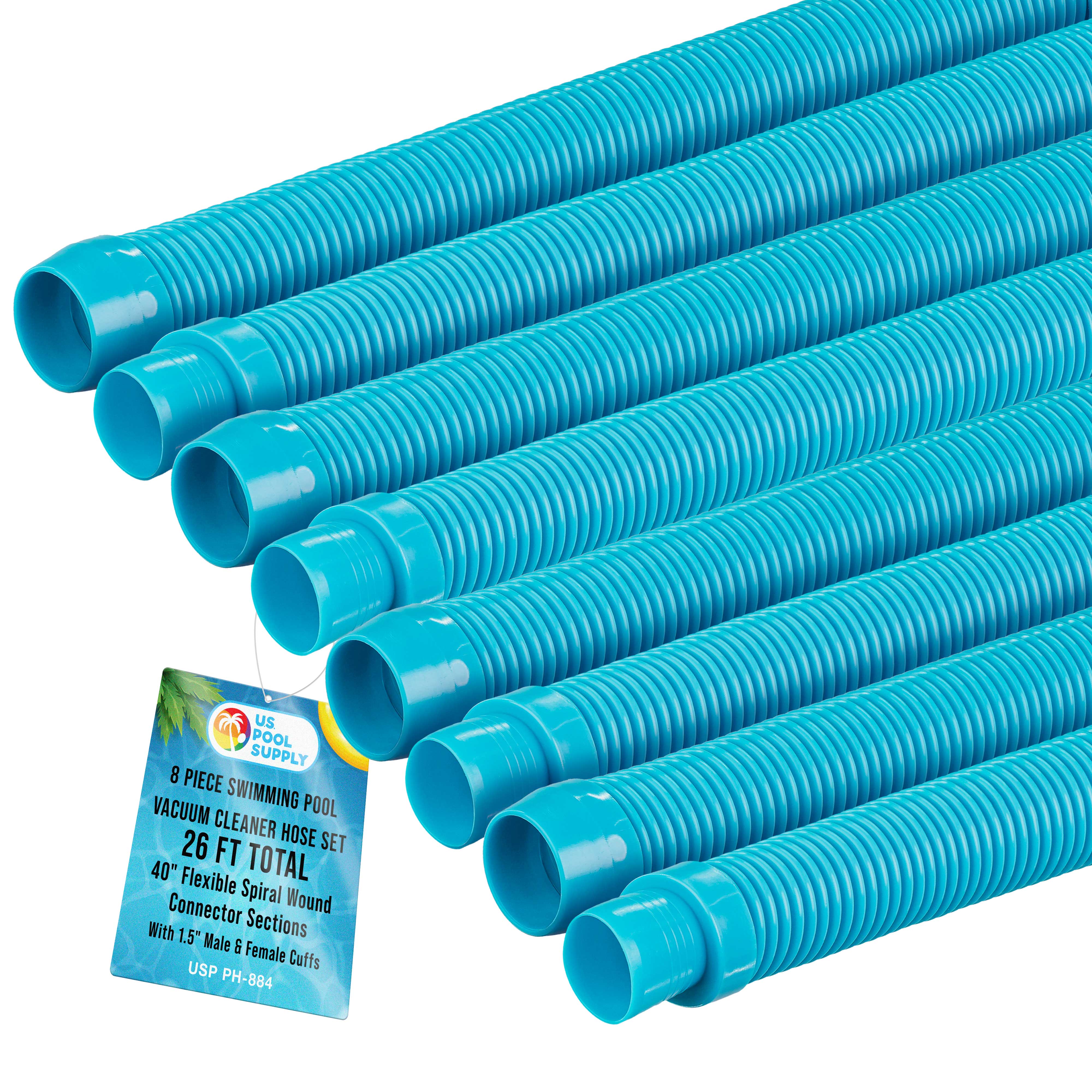Professional 8-Piece Swimming Pool Vacuum Cleaner Hose Set - 40 Ft Flexible Spiral Wound Connector with 1.5