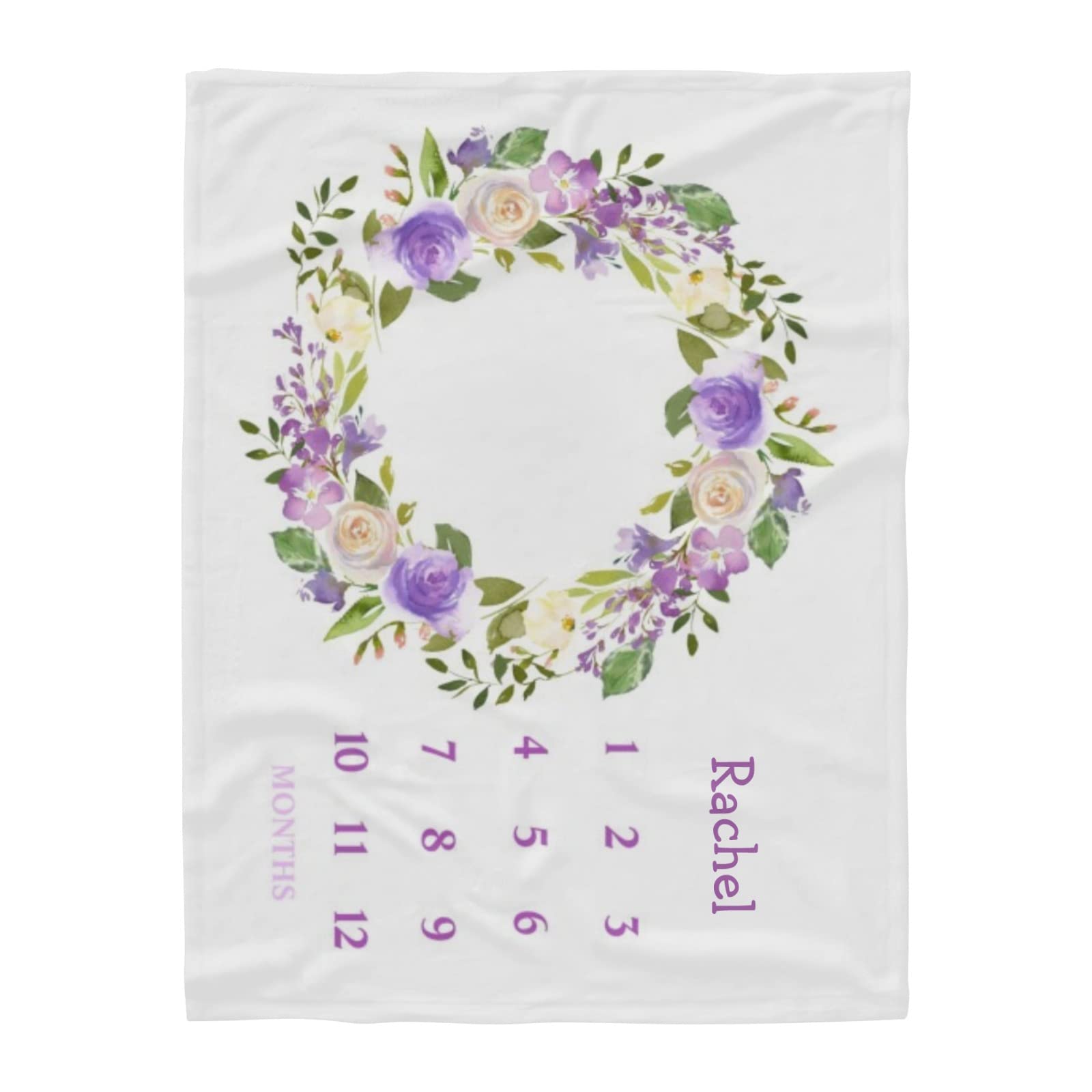 Personalized Name Custom Fleece Blanket - Purple Floral Milestone Throw Blanket 50x60 Inch for Sofa, Bed, Wedding Gifts | Cozy Home Decor, Anniversary Present, Baby Shower Gift