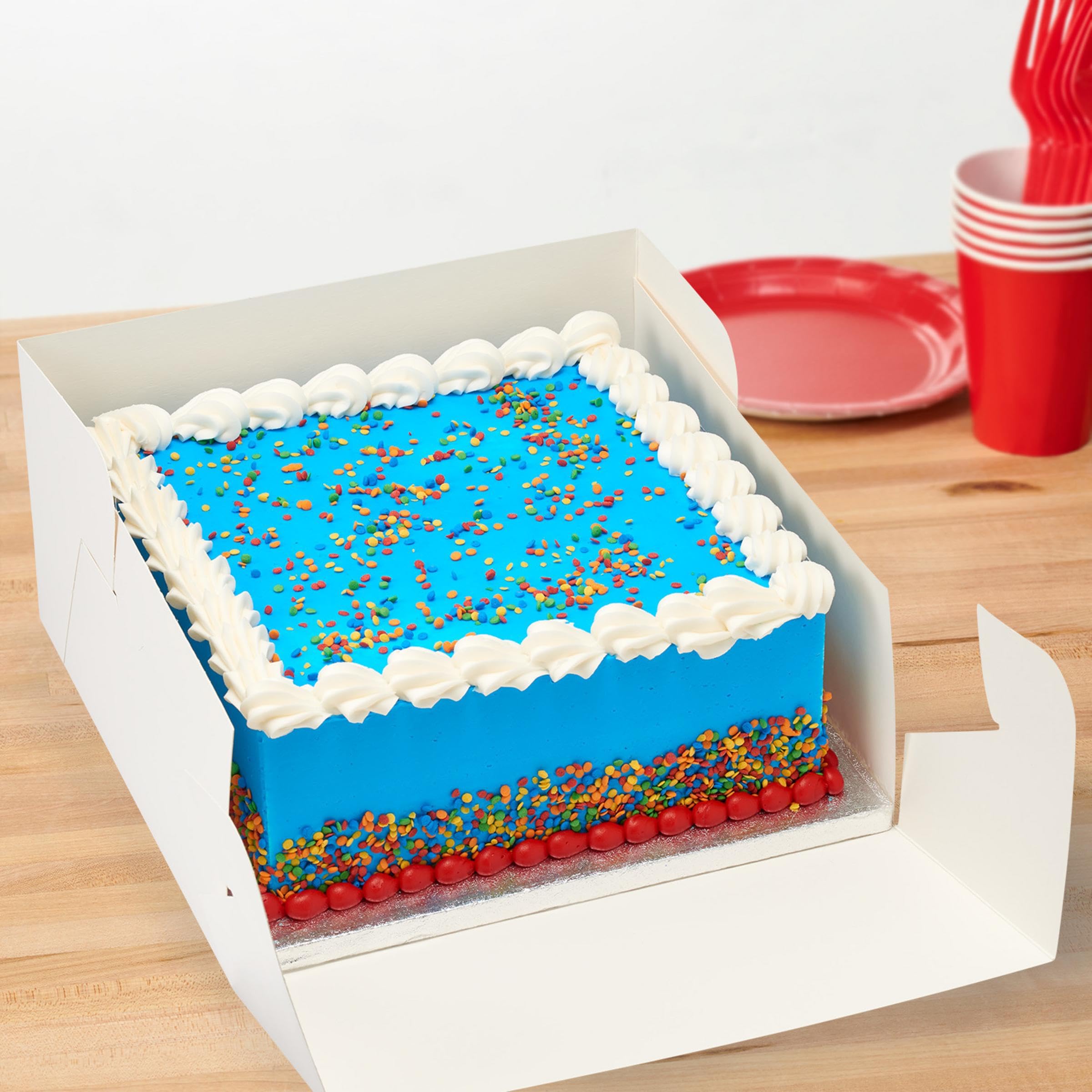 DecoPac 12 Inch Square Silver Cake Drum Board & White Bakery Box Set - Perfect for Wedding Cakes, Birthday Desserts, Pies & Cookie Transport | Durable Cake Plate & Matching Box for Professional Bakers & Home Bakers