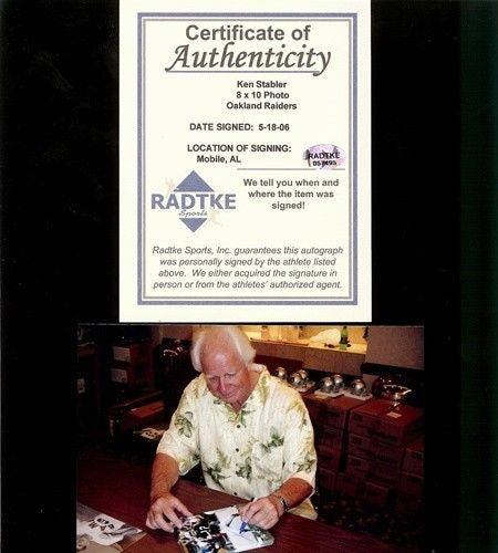 Ken Stabler Autographed Oakland Raiders 8x10 NFL Photo - Signed Football Memorabilia - Perfect for Sports Collectors, Man Cave Decor & Raiders Fans Gifts