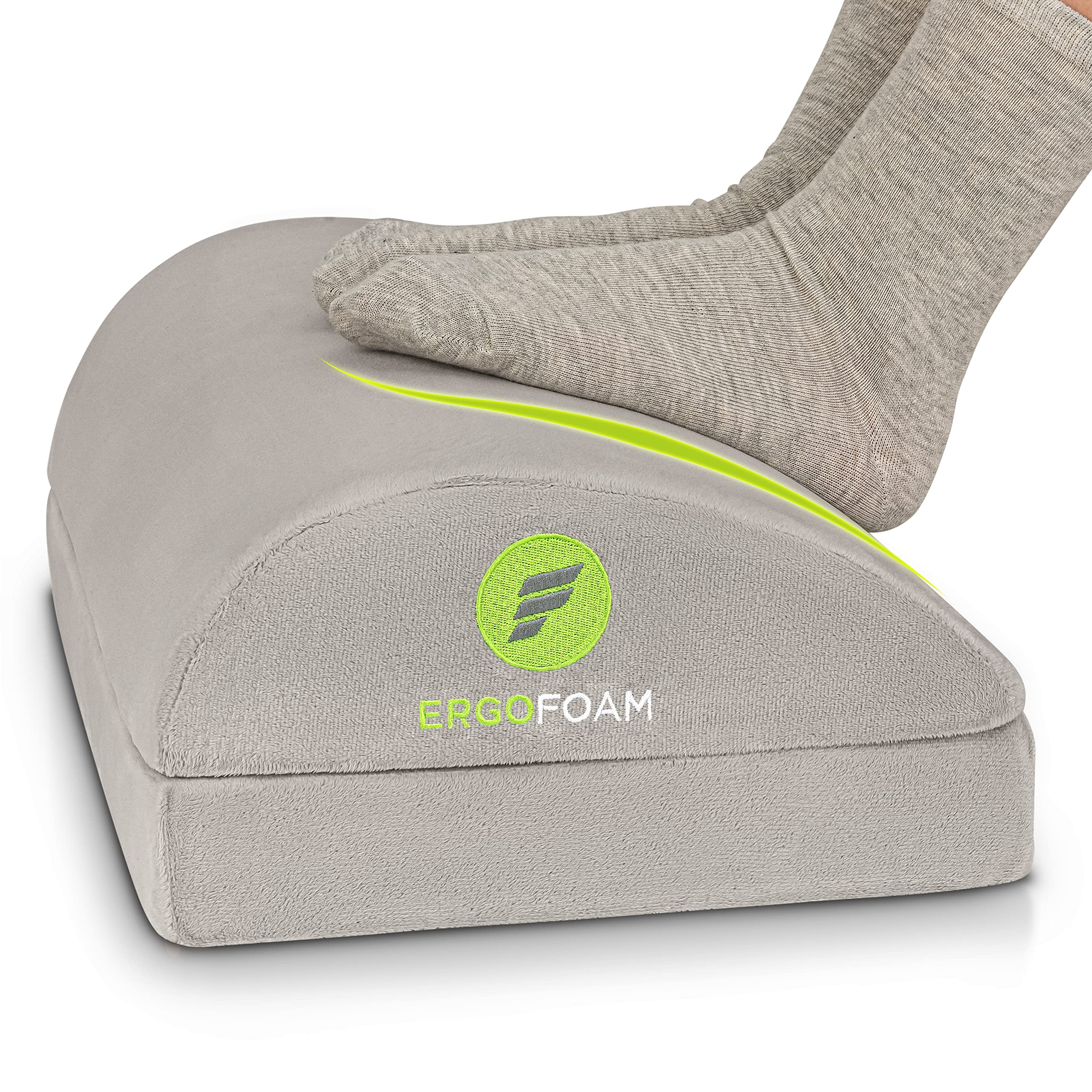 ErgoFoam Adjustable Under Desk Foot Rest - Chiropractor-Recommended Orthopedic Teardrop Design for Office & Home - 2-in-1 Premium Footrest for Lumbar, Back & Knee Pain Relief - Ergonomic Workspace Accessory (Grey) - Perfect for Long Hours Sitting at Computer Desk, Gaming or Studying