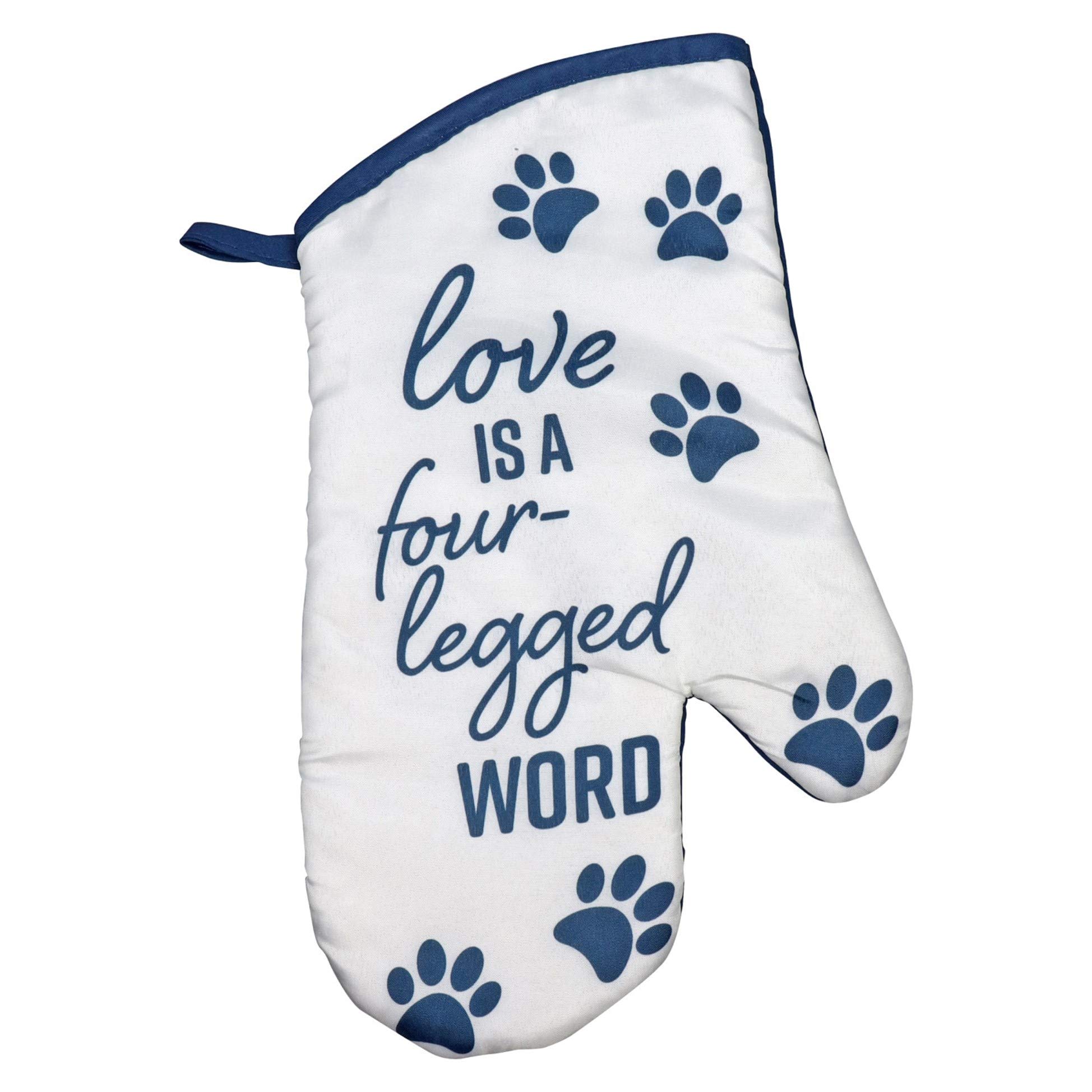 Greenbrier 'Love is a Four Legged Word' 5-Piece Kitchen Decor Set for Pet Lovers - Includes 2 Towels, 2 Scrubber Dish Cloths & 1 Oven Mitt - Perfect for Dog & Cat Owners' Kitchens