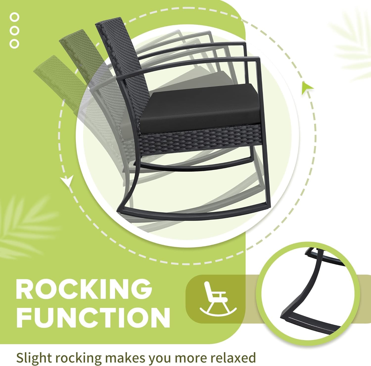 Homall 3-Piece Outdoor Patio Furniture Set - Resin Bistro Table & Rocking Chairs with Cushions - Perfect for Porch, Poolside, Balcony, Yard & Garden (Black) - Ideal for Relaxing, Entertaining & Outdoor Dining