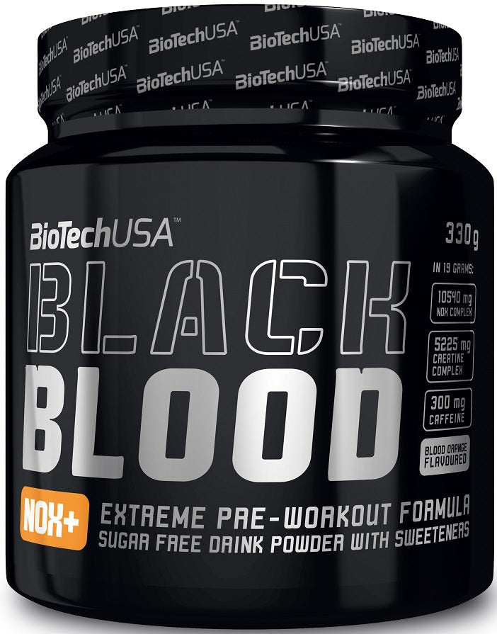 BioTechUSA Black Blood NOX+ Pre Workout Supplement - Blood Orange Flavor, 330g | Energy Booster for Intense Training & Muscle Performance | Perfect for Gym, Bodybuilding & Fitness Enthusiasts
