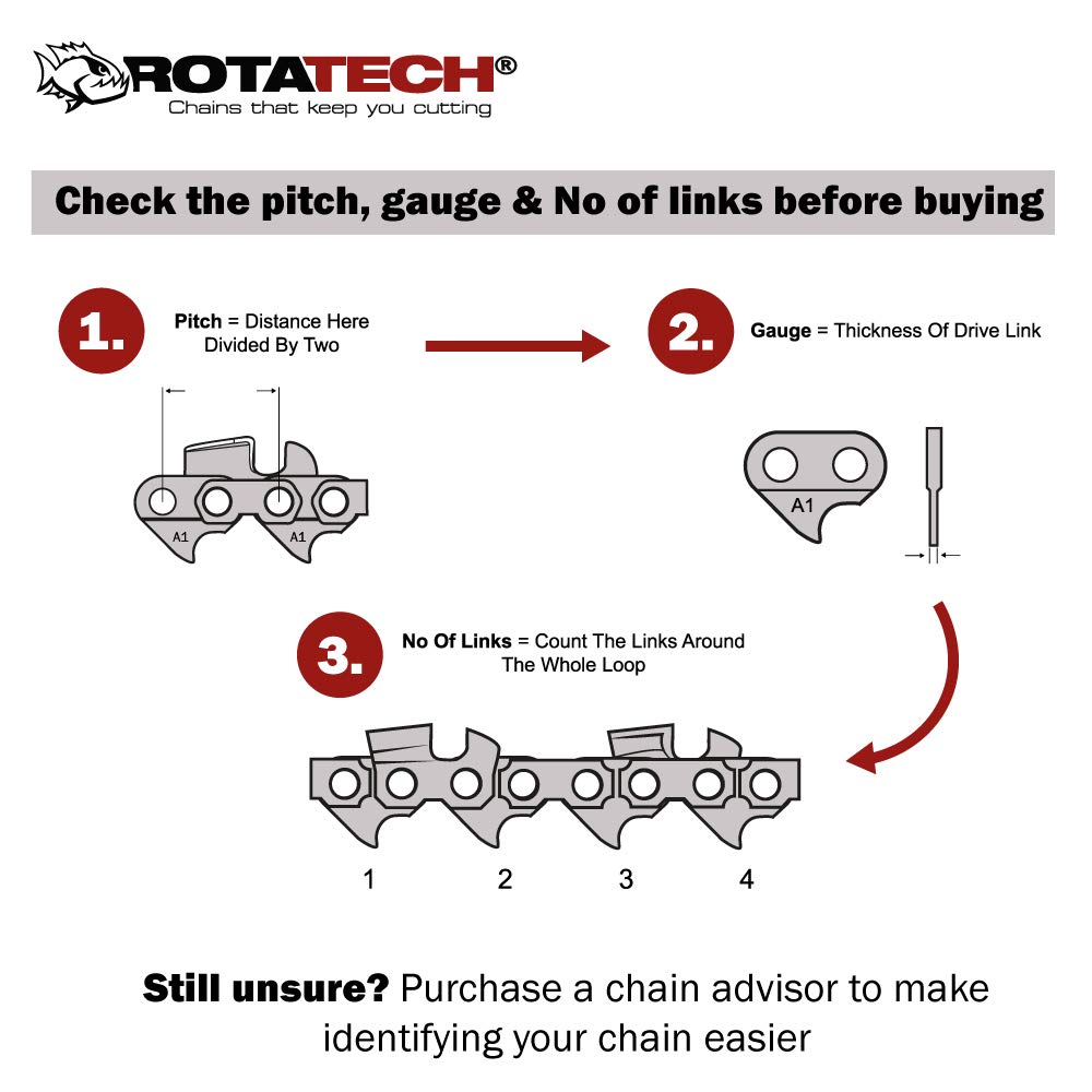 Rotatech Genuine 1.1mm Chainsaw Chain for AKE 35-19 S/AKE 35 S - Premium Replacement Chain for Wood Cutting & Tree Trimming