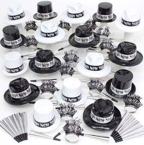 2025 New Year's Eve Party Supplies - 100-Piece Black & Silver Top Hats, Tiaras & Noise Makers Kit | Bulk NYE Decorations & Party Favors for Countdown Celebrations, Ball Drops & New Year's Eve Events