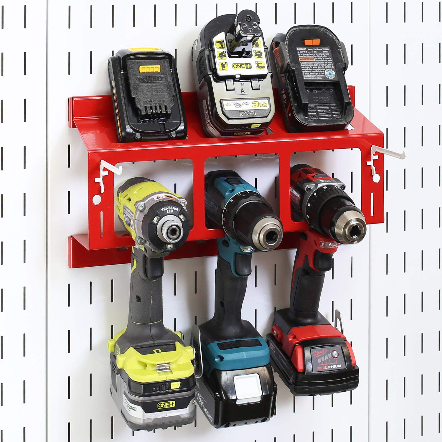 Wall Control Drill Holder - Compact Power Tool Organizer for Garage & Workshop (Red)