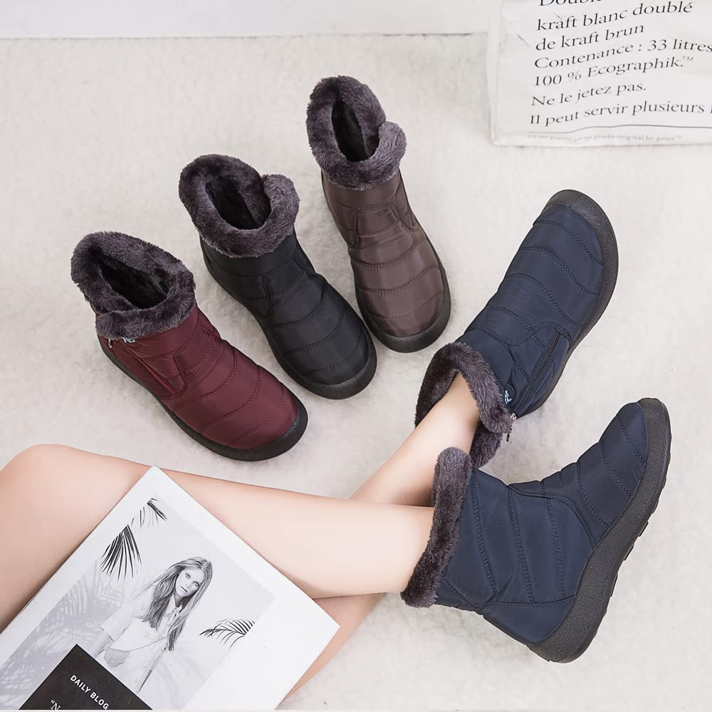 Women's Winter Snow Boots - Fur Lined Waterproof Ankle Booties with Slip-On Design for Outdoor Activities | Warm & Cozy for Hiking, Walking in Snow, and Cold Weather Fashion