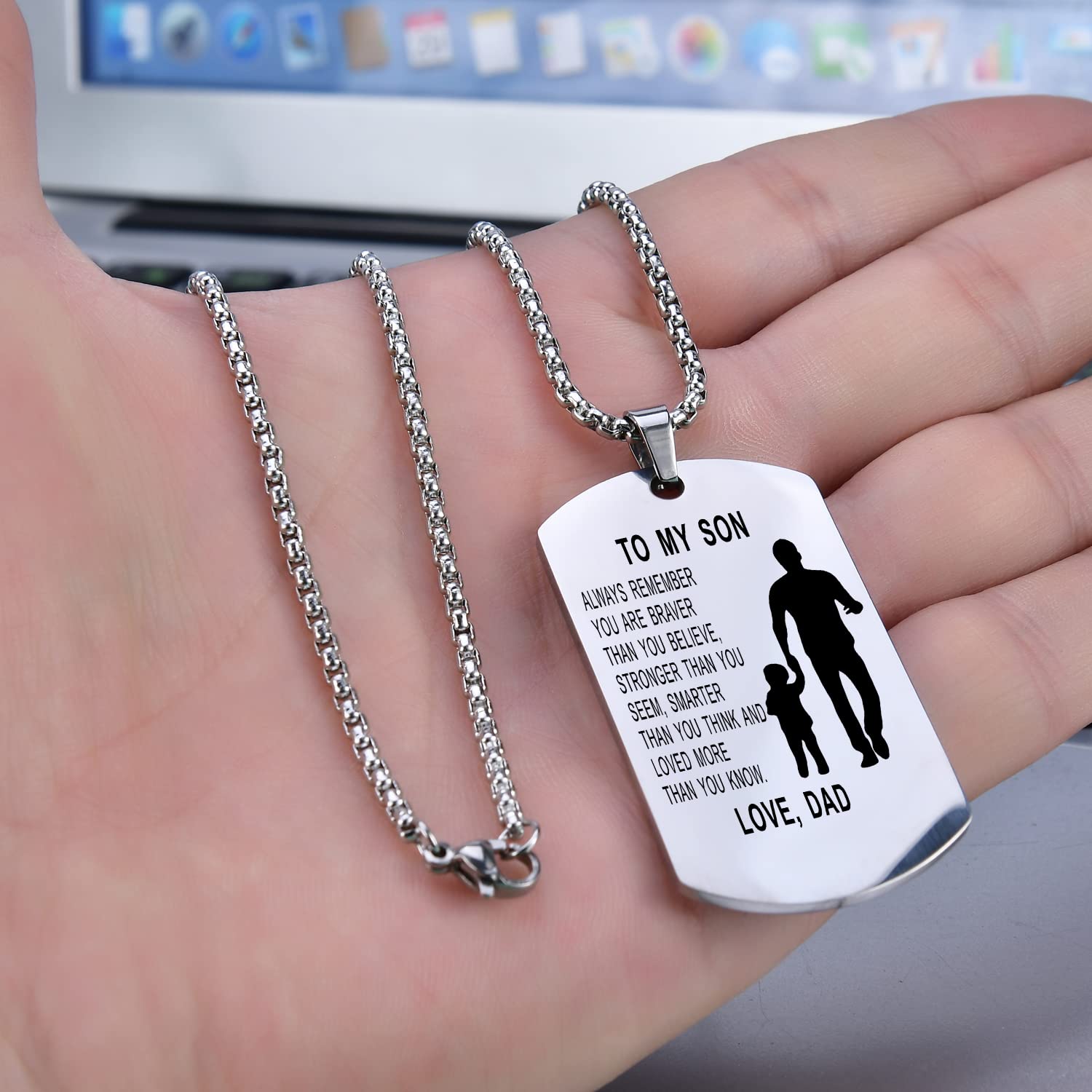 Engraved Dog Tag Necklace for Son - Birthday & Graduation Gift from Parents