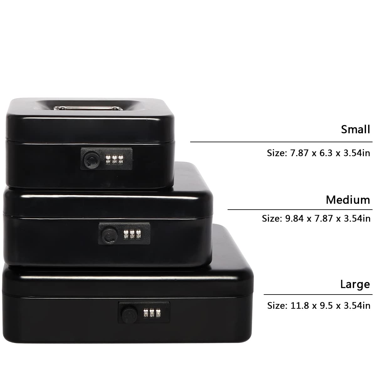Kasten Heavy Duty Metal Cash Box with Money Tray & Combination Lock - Large Black Money Storage Box (11.8