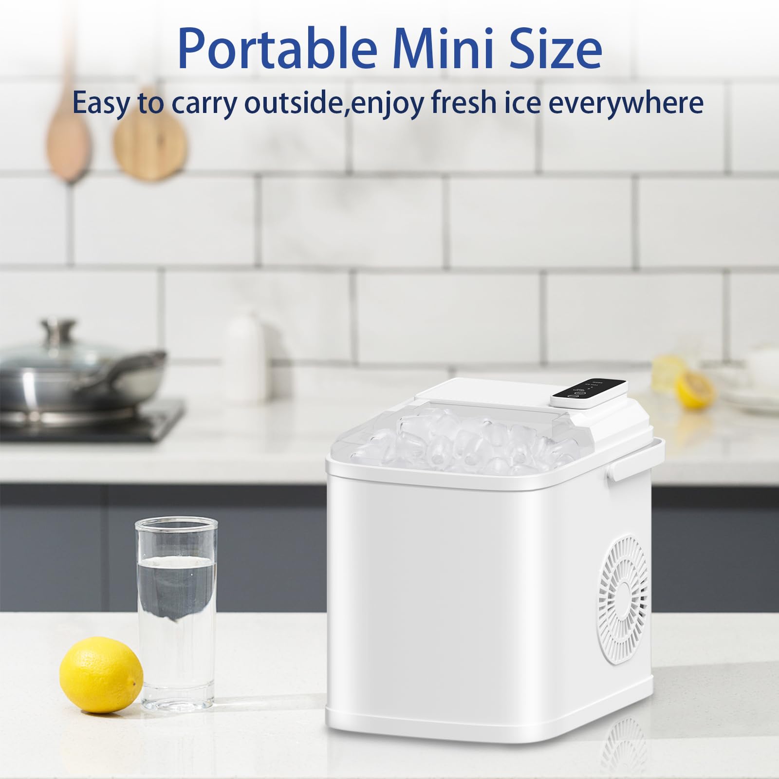 Portable Ice Maker Machine - 26lbs/24Hrs Countertop Ice Maker with Self-Cleaning Function, 9 Ice Cubes in 6 Minutes - Includes Ice Basket & Scoop - Perfect for Home Kitchen, RV, Camping, Office & Outdoor Parties