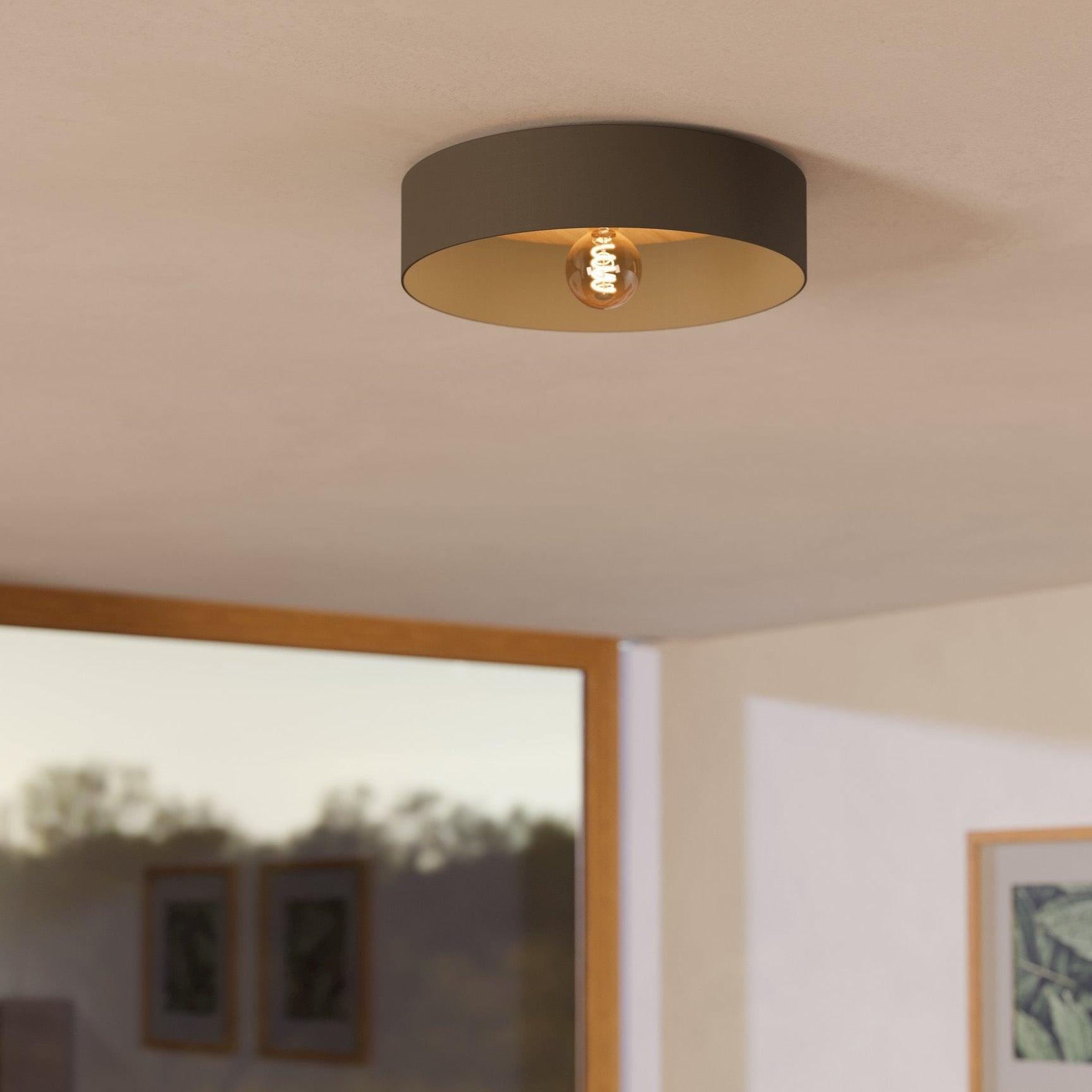 Eglo Duaia 42cm Round Ceiling Flush Mount Light in Grey & Wood Finish - Perfect for Bedroom, Living Room, and Hallway Lighting