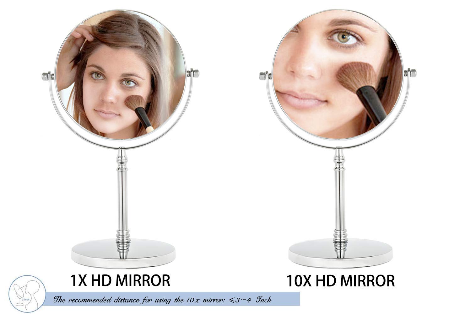 8 Inch 10X Magnifying Mirror with Round Stand - Double Sided 10X/1X Makeup Mirror for Tabletop, Vanity Desk & Bathroom - Perfect for Makeup Application, Skincare Routine & Eyebrow Grooming