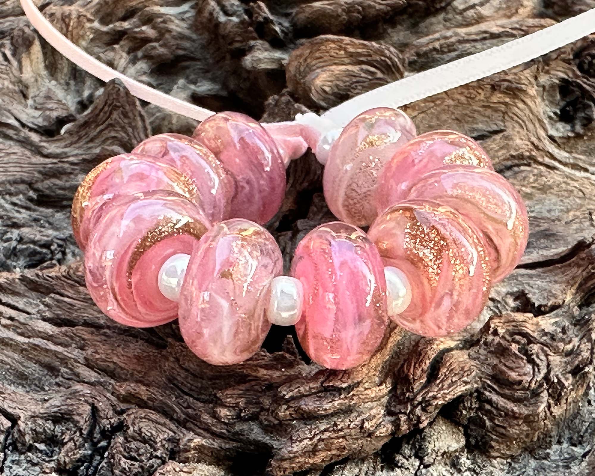 10pcs Sunset Pink Shimmer Lampwork Glass Beads for Jewelry Making - DIY Bracelet, Necklace Craft Supplies - Perfect for Boho, Wedding & Gift Projects