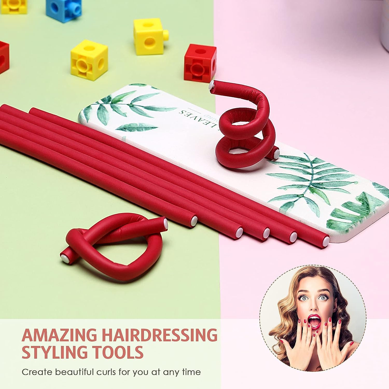 10 Pack Lobe Miracle Soft Foam Hair Rollers - No Heat Flexible Curling Rods for Women & Girls, Long & Short Hair (9 x 0.39 Inch, Red) - Perfect for Overnight Curls, Salon-Quality Styling at Home, and Travel-Friendly Hair Care