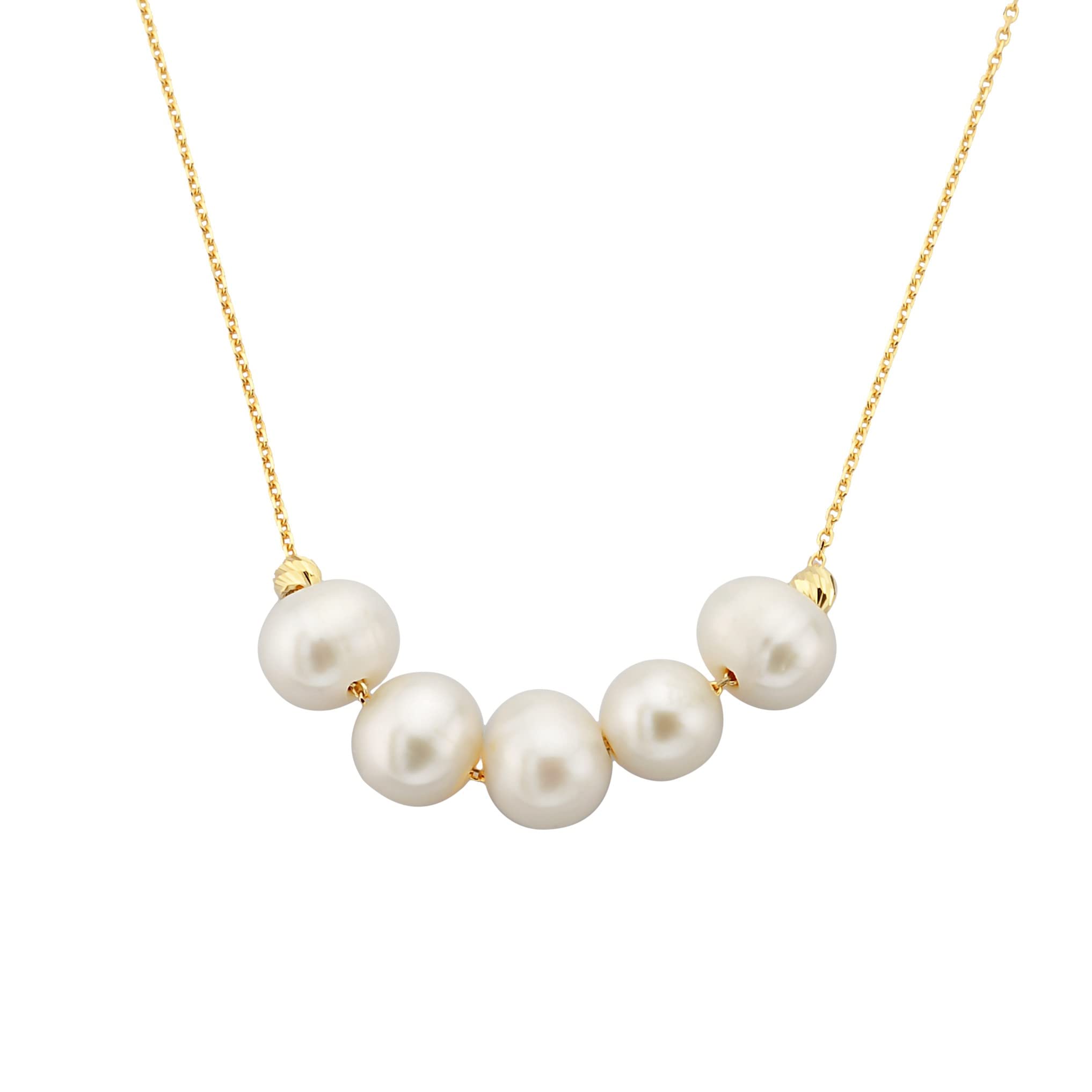14K Solid Gold Pearl Necklace for Women - Elegant Freshwater Beaded Jewelry, Perfect Gift for Mom, Birthday & Christmas