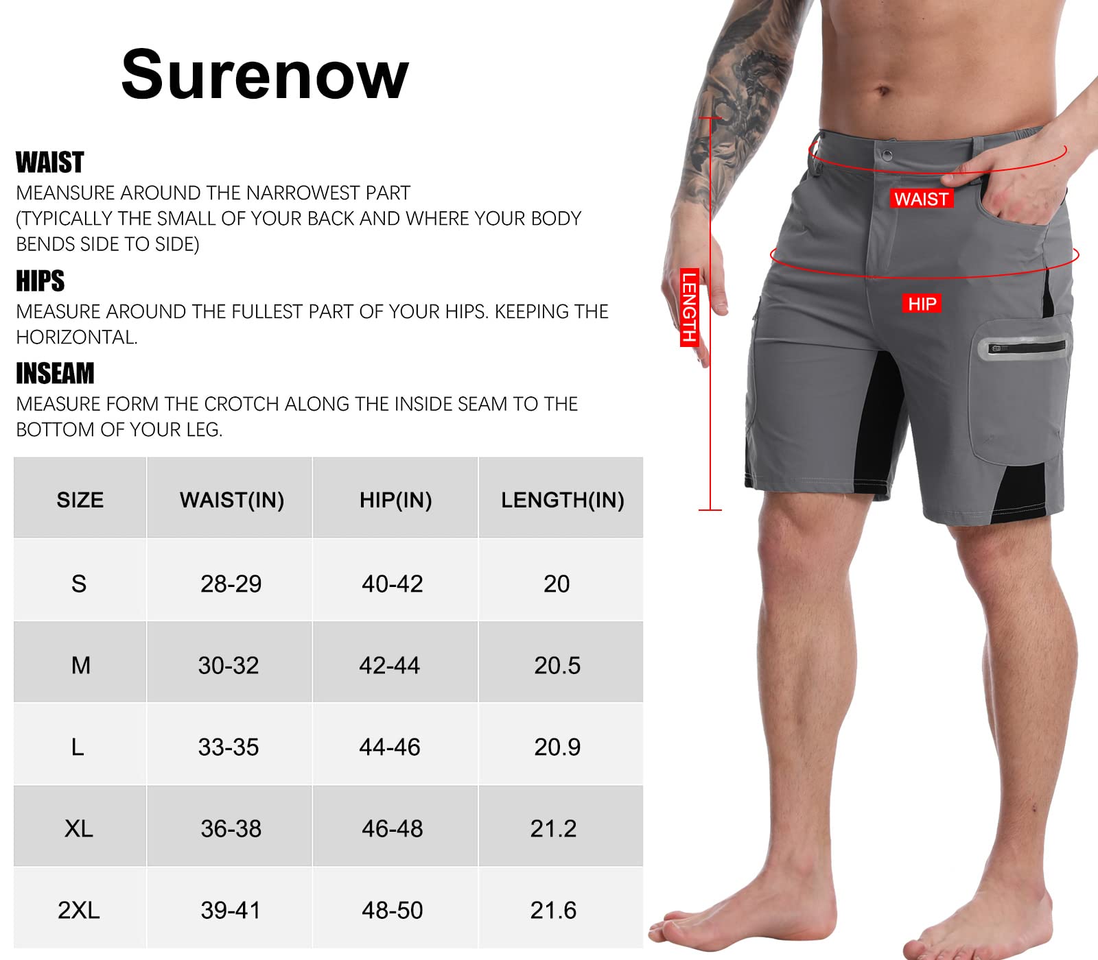 Surenow Men's Hiking Cargo Shorts - Lightweight Quick-Dry Outdoor Shorts for Summer, Fishing & Camping | Durable Travel Shorts with Multiple Pockets | Perfect for Hiking, Beach & Adventure Activities