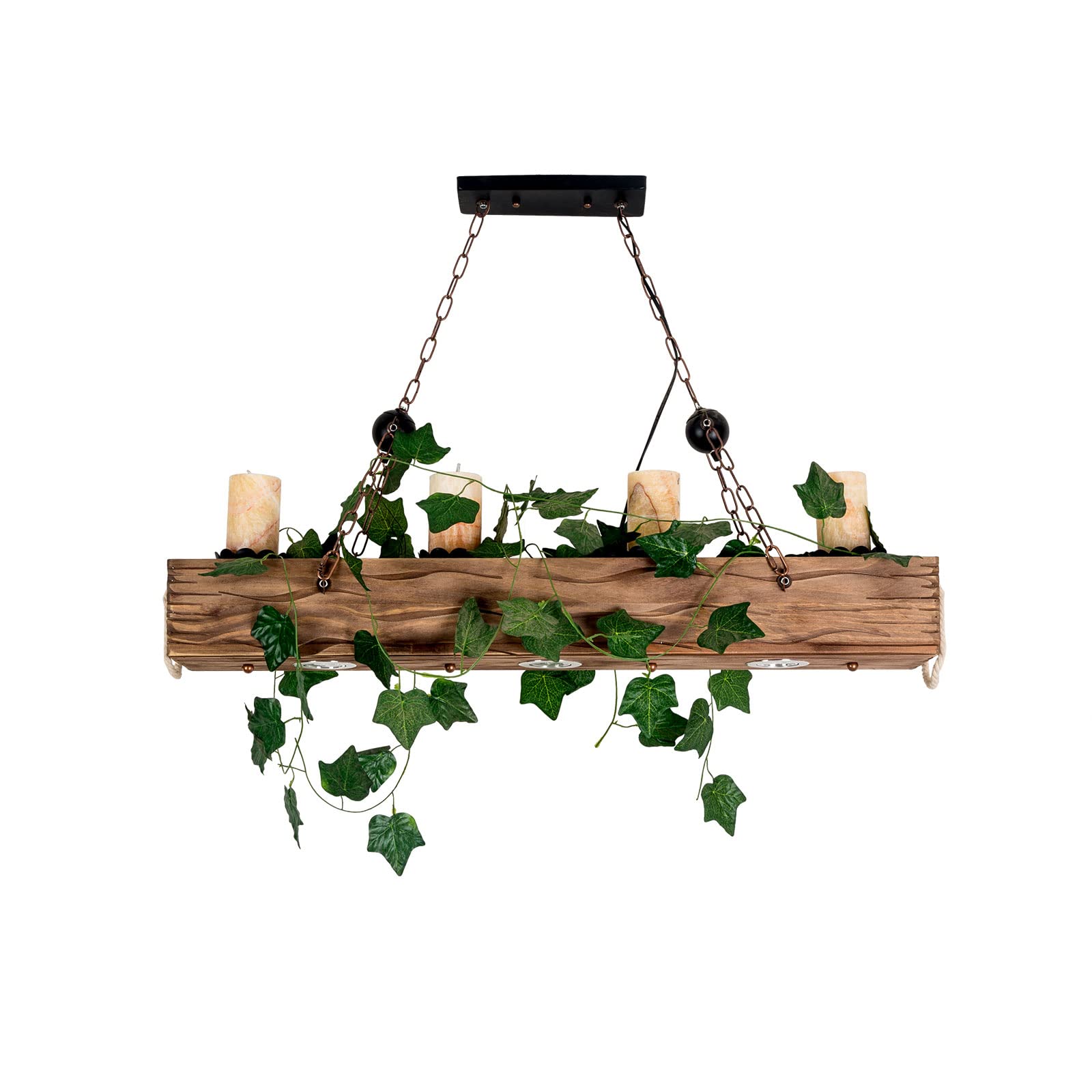 Rustic Wooden Farmhouse Chandelier - 4-Light Kitchen Island Pendant Light with Solid Wood and Metal Frame - 39.3 Inch Dining Room Lighting Fixture - Perfect for Farmhouse, Cottage, and Rustic Home Decor - Ideal for Kitchens, Dining Rooms, and Entryways