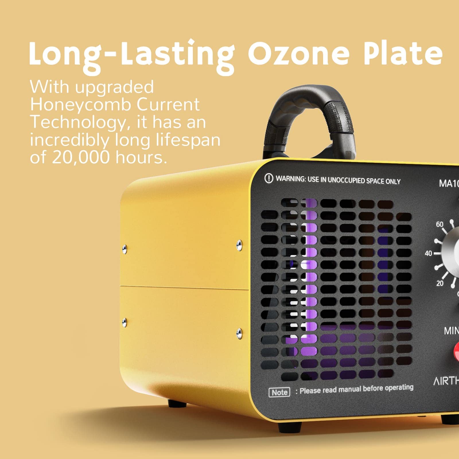 Airthereal MA10K-PRO 10000mg/h Ozone Generator - High Capacity O3 Machine for Home, Car & Office - Eliminates Odors, Smoke & Allergens - Air Purifier & Ionizer for Fresh Clean Air (Yellow)
