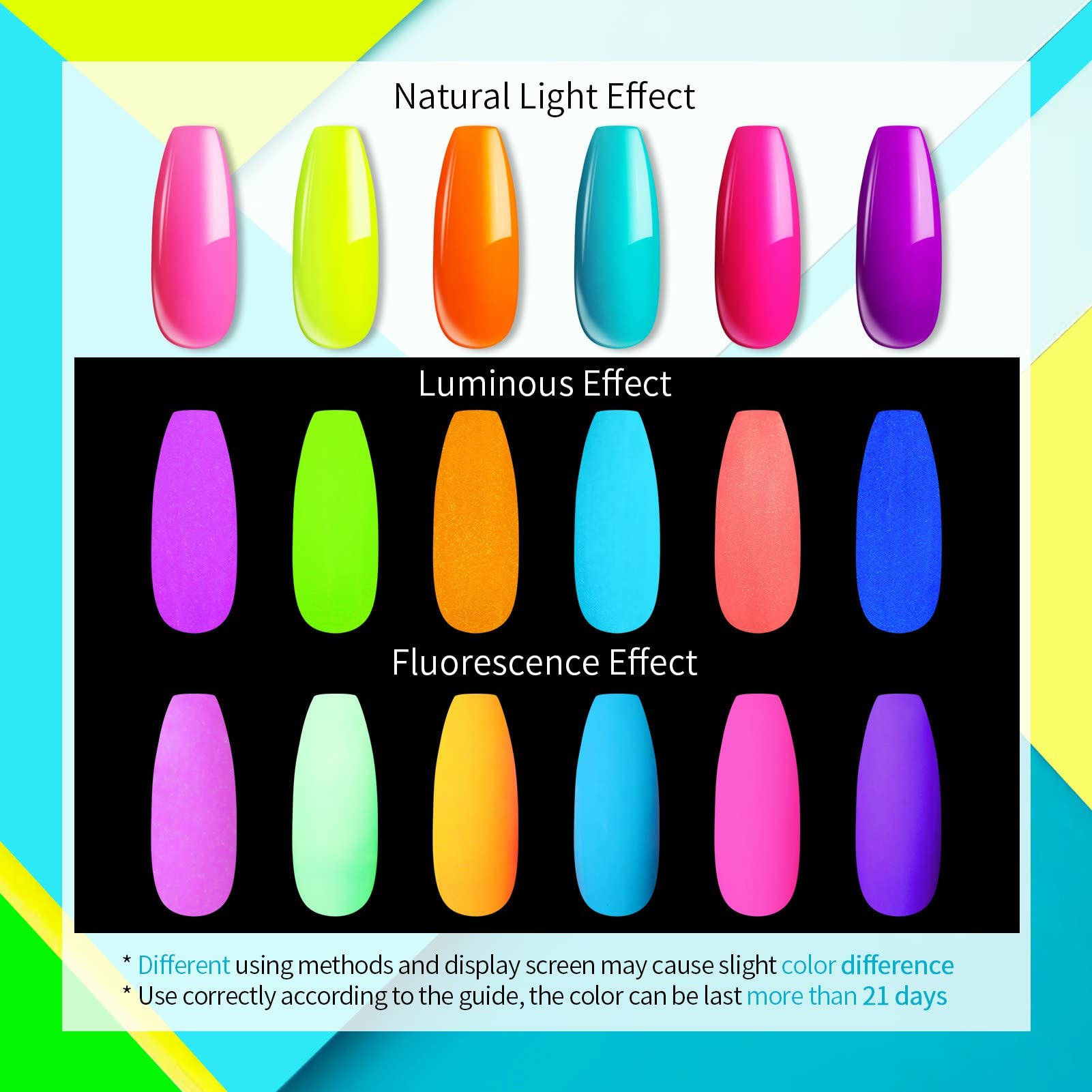 UR SUGAR Glow in the Dark Gel Nail Polish Set - 6 Neon Colors (Hot Pink, Yellow, Orange) for Halloween & Party Nails | Long-Lasting Fluorescent & Luminous Effect | Soak Off UV/LED Gel Polish Kit | Perfect for Night Events, Raves & Nail Art
