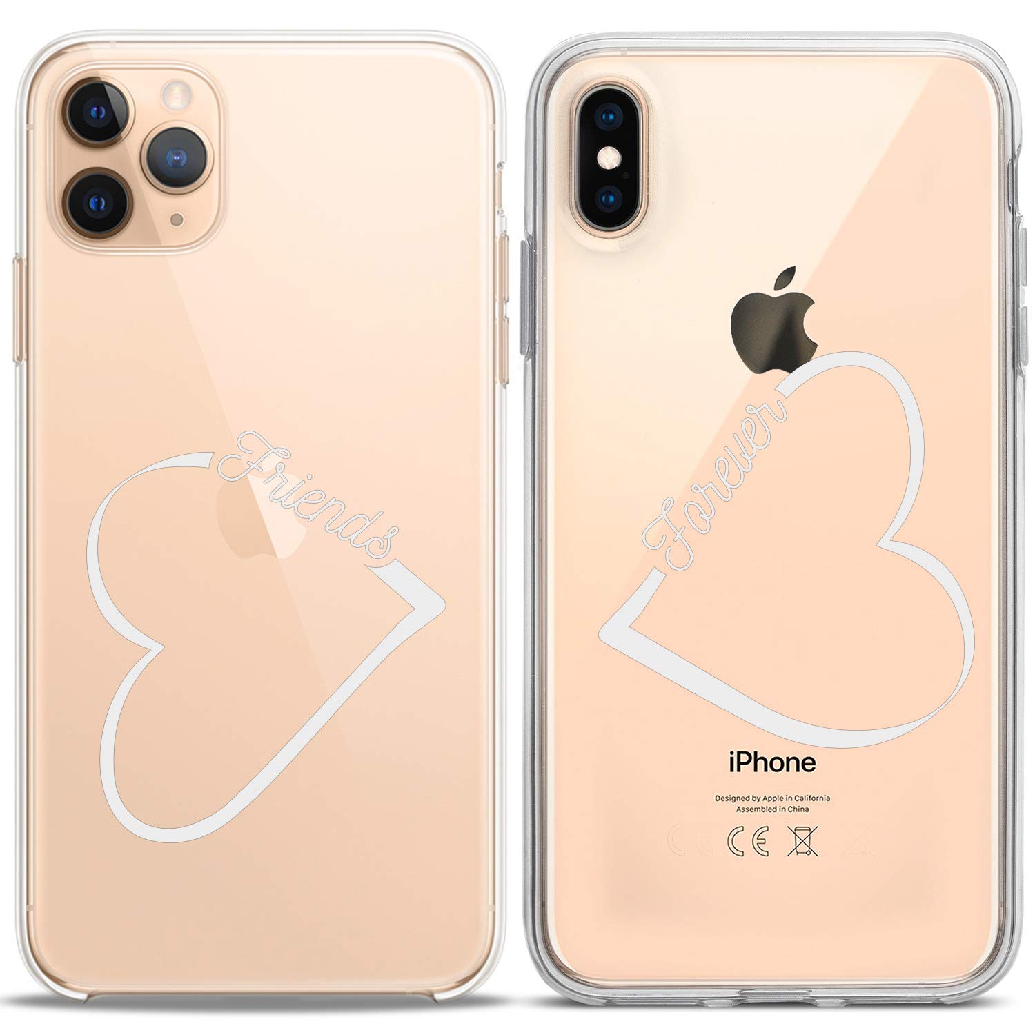 Matching Couple Phone Cases Compatible with iPhone 16/15/14/13/12/11 Pro Max/Mini/XS/X/8 Plus/7+/XR/SE - Best Friends Forever BFF Heart Design Cute Girly Silicone Cover - Perfect Gift for Couples, Soulmates & Besties - Valentine's Day, Anniversary & Friendship Gifts