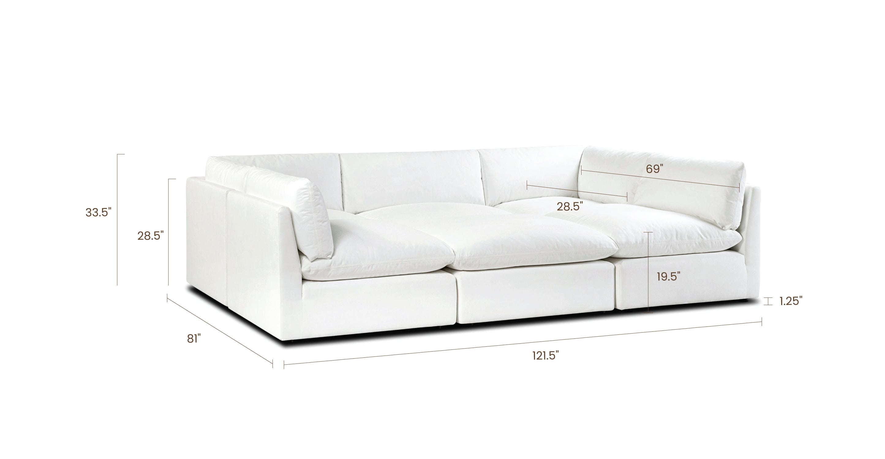 6-Seat Davos Modular Pit Sectional Sofa - Modern L-Shaped Sectional Couch with Reversible Chaise for Living Room, Family Room, and Home Theater