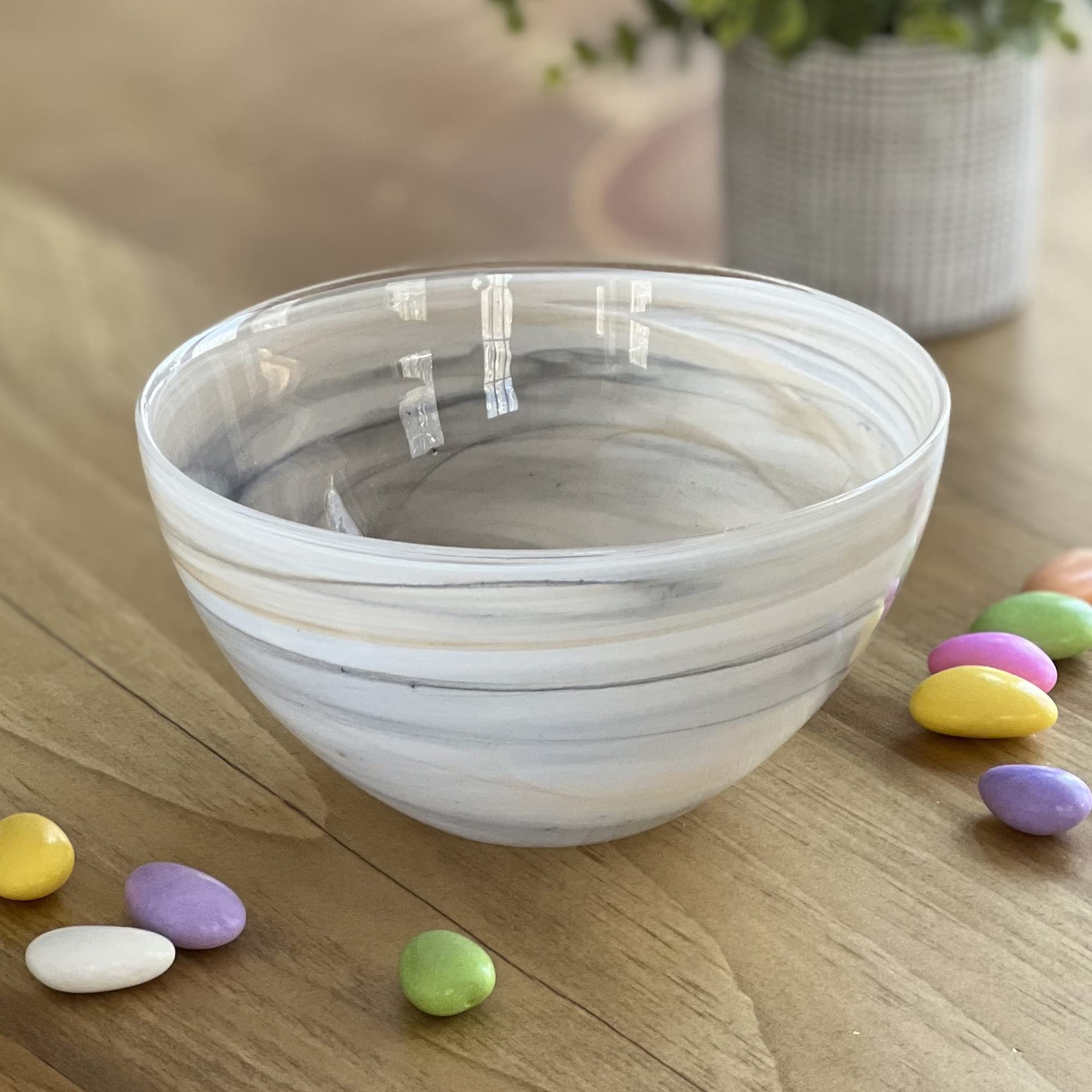 Badash 6-Inch Decorative Salad Bowl - Alabaster Glass Soup, Rice, Fruit, Dessert & Cereal Bowl in Taupe | Perfect for Dining, Entertaining & Kitchen Decor