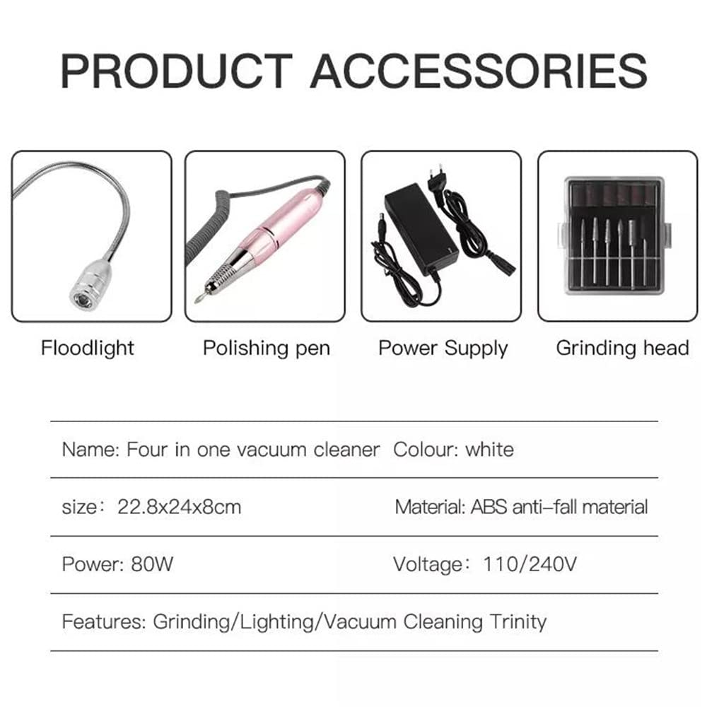 3-in-1 Professional Nail Drill Machine Kit - 80W Electric Nail File with Dust Collector & LED Light - Multi-Function Manicure Pedicure Tool for Salon & Home Use