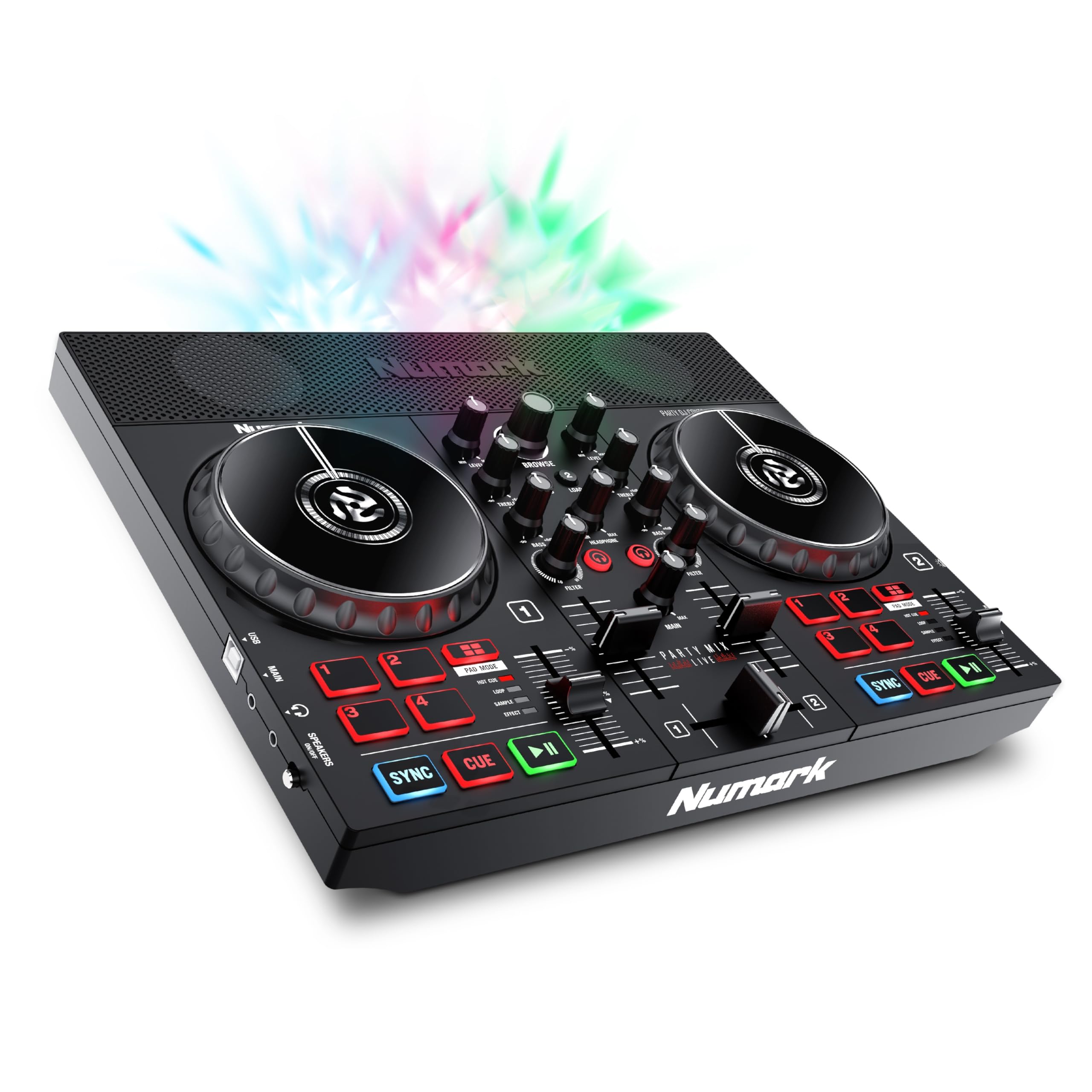 Numark Party Mix Live DJ Controller with Built-in Speakers, Party Lights & Mixer - Complete DJ Set with Audio Interface & Serato DJ Lite Software for Home Parties, Clubs & Live Performances