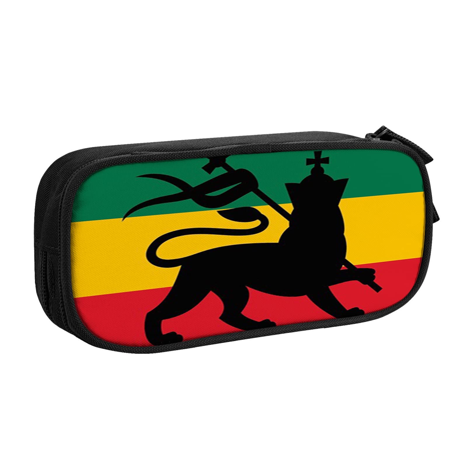 2022 Rastafarian Flag Large Capacity 2-Compartment Pencil Case Pen Bag - Judah Lion Reggae Music Design for School, Teens & Adults (Green, Yellow, Red, Black) - Perfect for Students, Office & Travel Organization