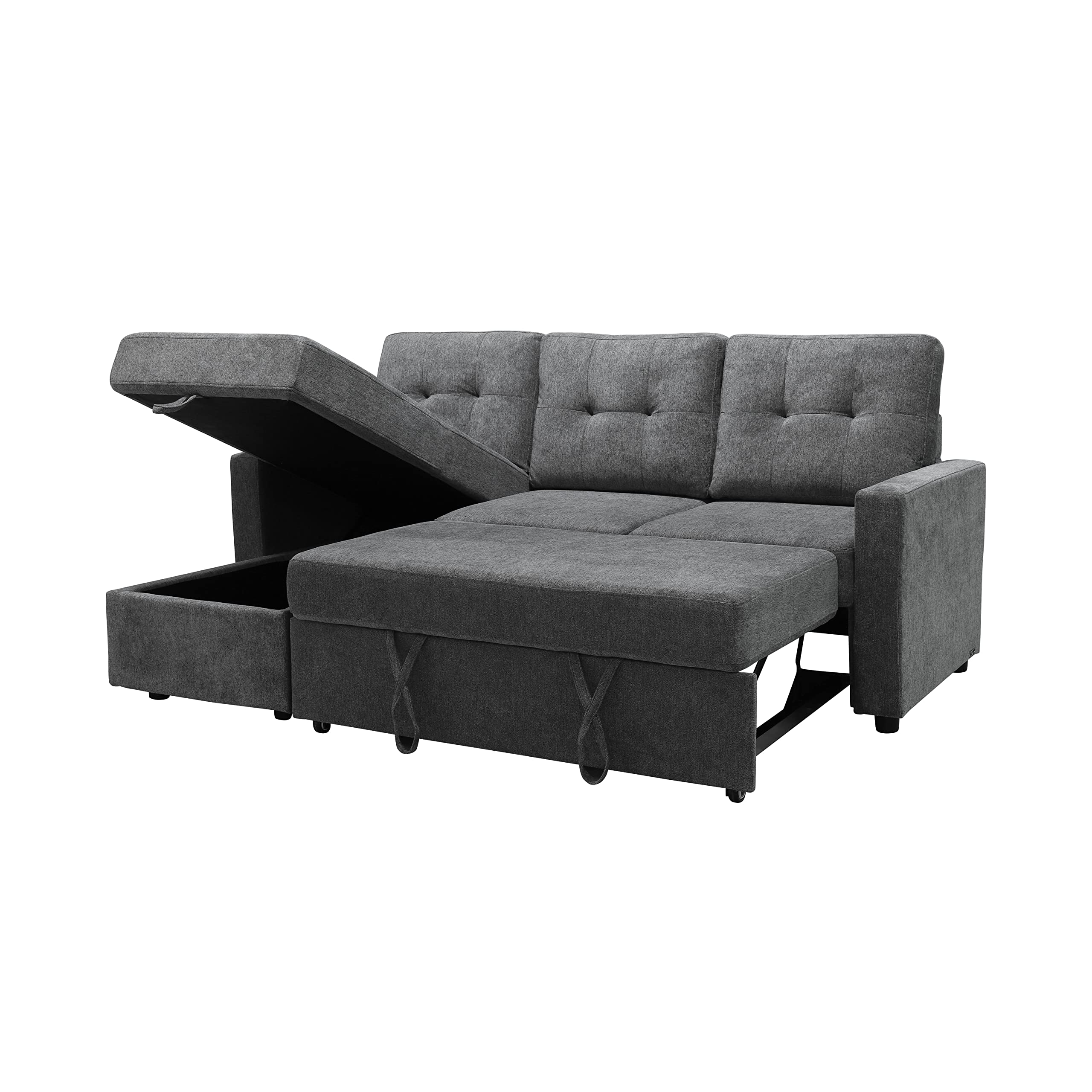 Abbyson Living Kylie Reversible Sectional Sofa Bed with Storage - Dark Gray | Convertible Sleeper Sofa for Small Spaces, Guest Room & Apartment Living