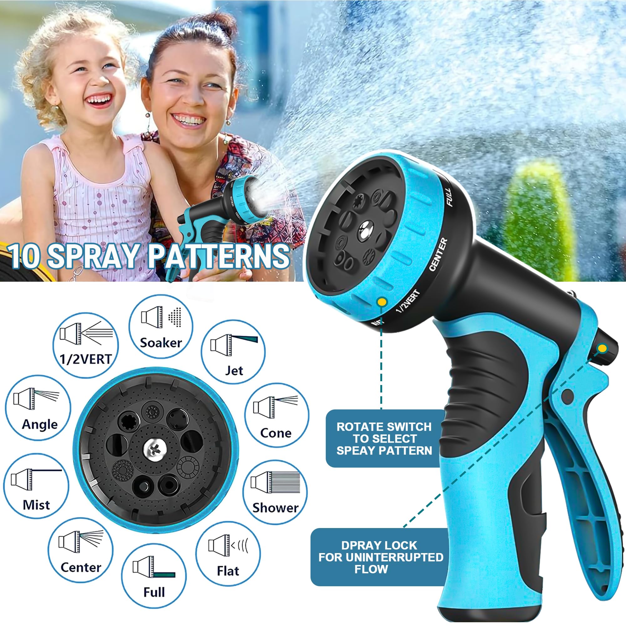 100FT Expandable Garden Hose with 10-Function Spray Nozzle - Lightweight & Durable 40-Layer Nano Rubber Hose - Flexible Retractable Water Hose for Lawn, Yard, Car Washing & Outdoor Cleaning (Blue)