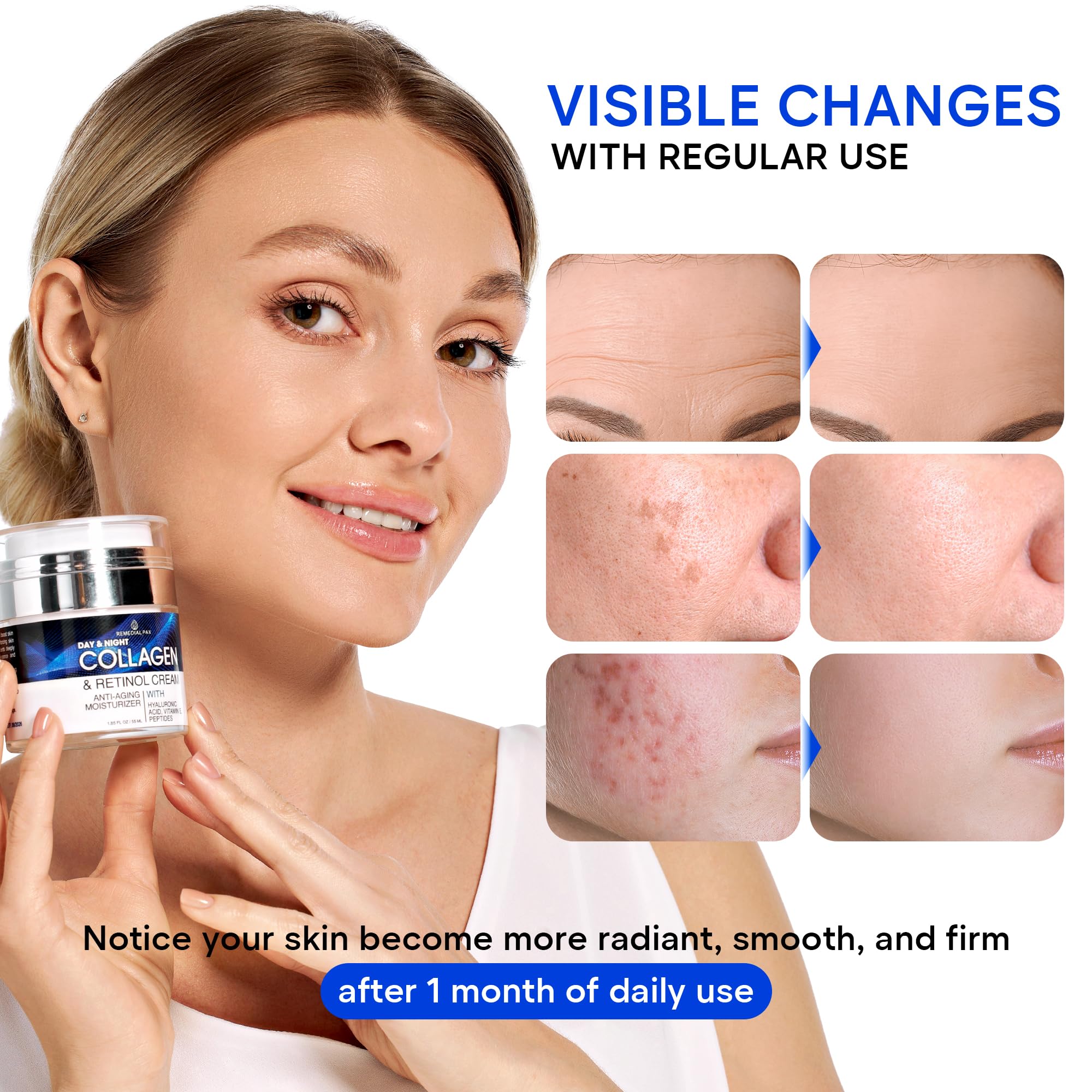 REMEDIAL PAX Collagen Cream with Retinol & Hyaluronic Acid - Anti-Aging Day & Night Face Moisturizer for Women & Men | Hydrating Facial Lotion to Reduce Wrinkles & Fine Lines | Perfect for Dry Skin Care Routine & Daily Hydration