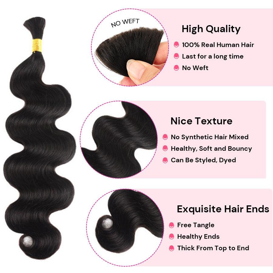 WOWANGEL 100% Human Hair Extensions for Boho Braids - Natural Black Body Wave 100g Hair Weft for Women | Perfect for Protective Styles, Weddings & Everyday Wear