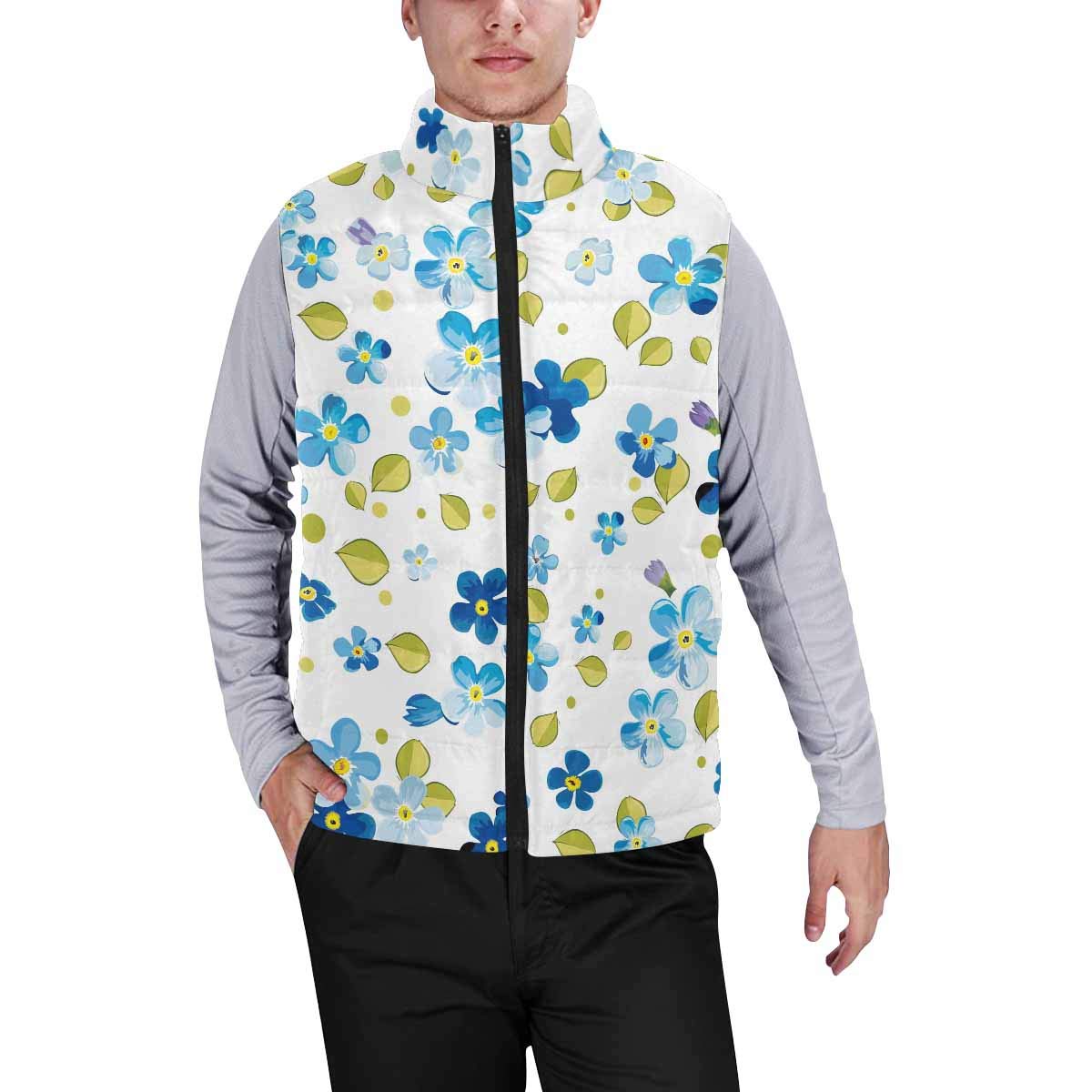 **InterestPrint Men's Outdoor Casual Stand Collar Padded Vest Jacket - Pink Flamingo Print for Hiking, Camping & Streetwear Fashion**