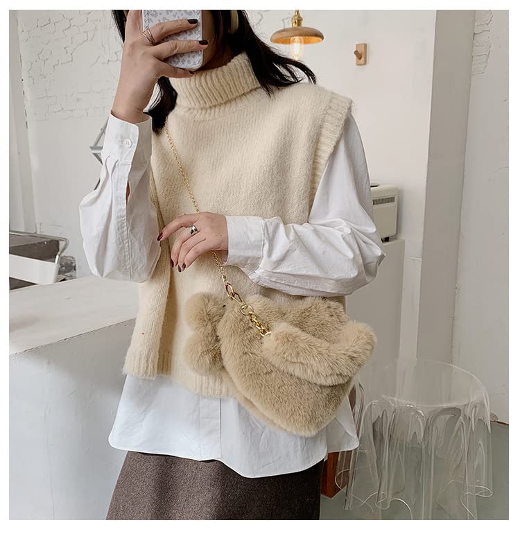 Rejolly Heart Shaped Fluffy Faux Fur Handbag for Women & Girls - Soft Small Shoulder Bag Clutch Purse - Perfect for Parties, Date Nights & Casual Outings