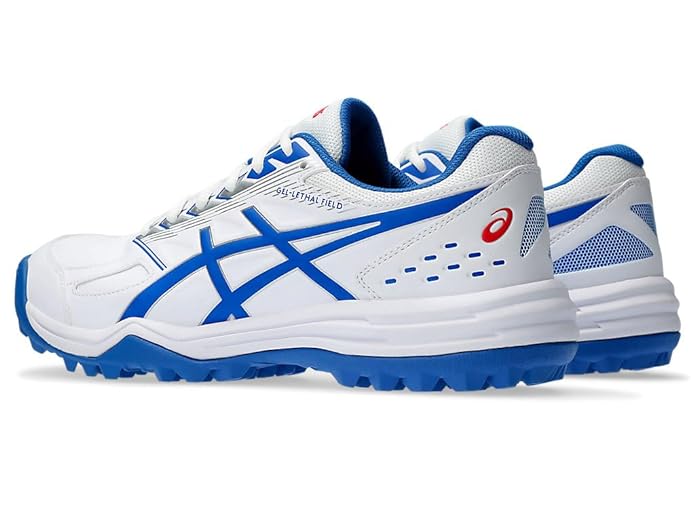 ASICS Gel Lethal Field White/Tuna Blue Cricket Shoes - Rubber Spikes for Enhanced Traction - Perfect for Professional Cricket Matches & Field Sports