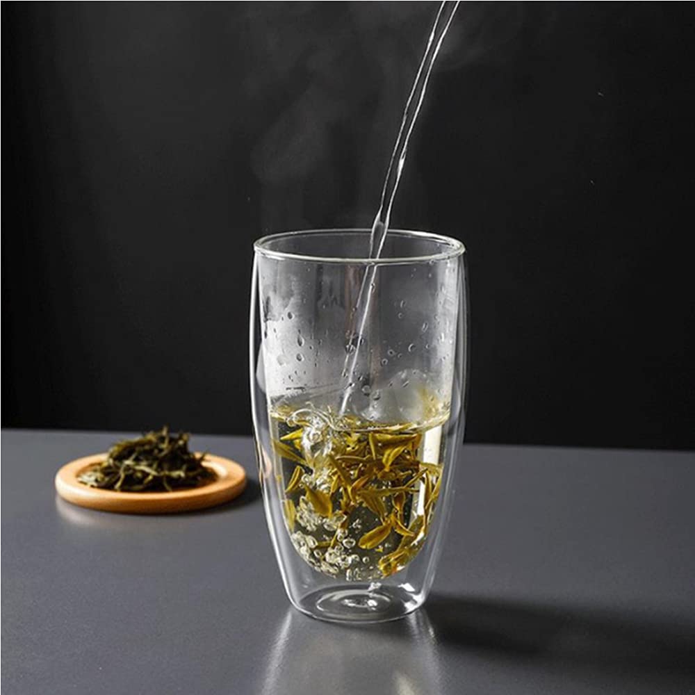 Premium Double Wall Insulated Glass Coffee Mugs - 15oz (450ml) Thermal Drinking Glasses for Hot & Cold Beverages - Ideal for Coffee, Tea, Latte, Cappuccino, Milk - Perfect for Home, Office, Cafe & Gifts