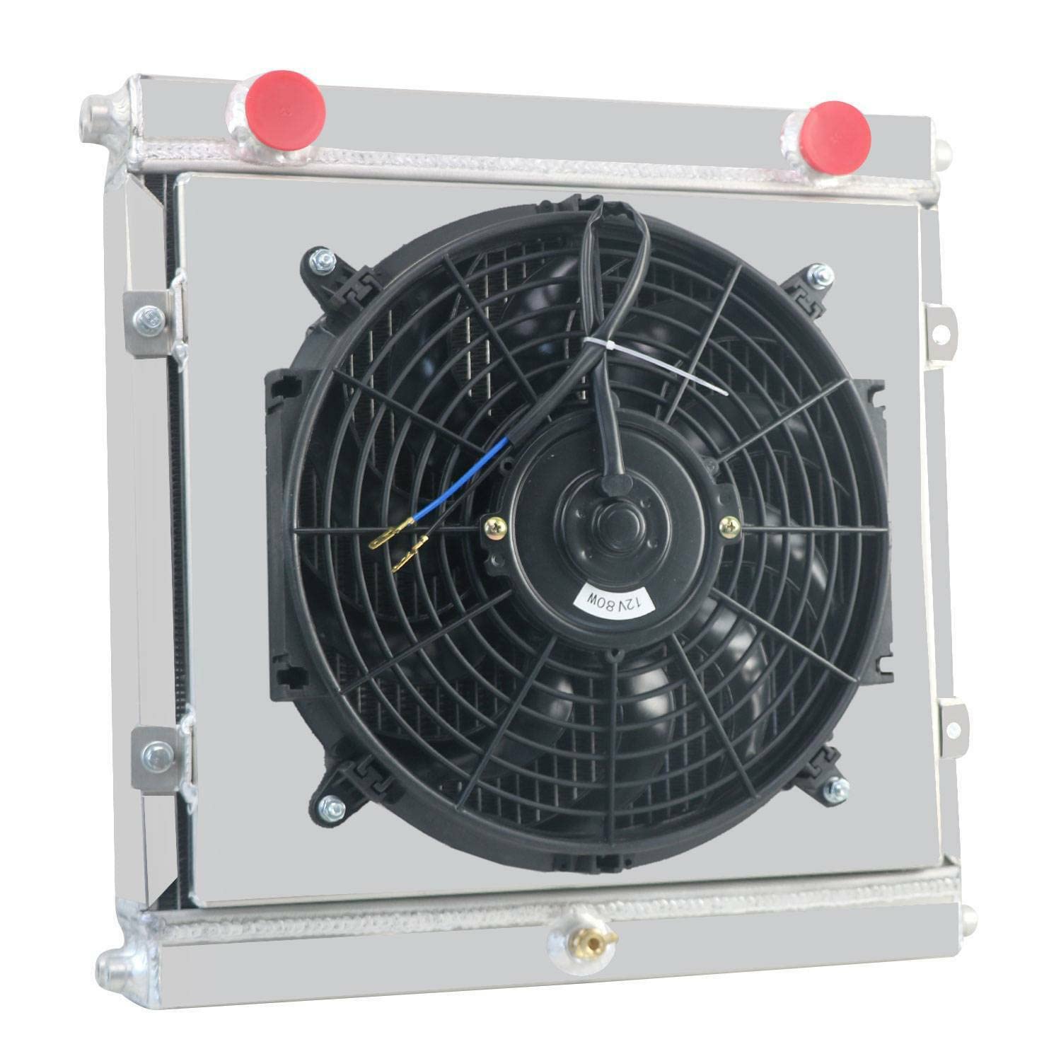 High Performance 3-Row Aluminum Radiator with Electric Fan Shroud & Thermostat Kit for Dragster, Roadster & Racing Cars - Perfect for Track Days, Hot Rod Builds & Performance Upgrades