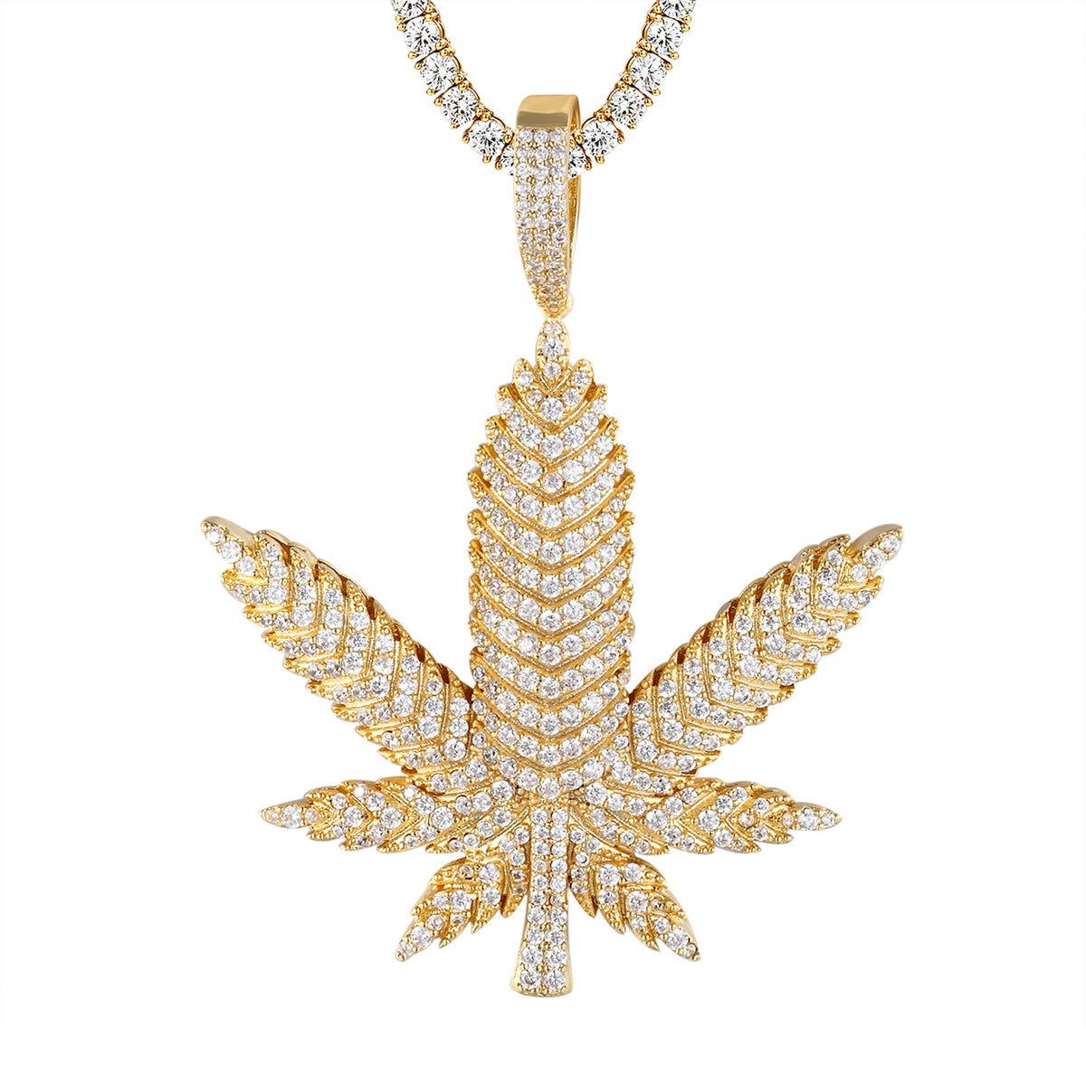 925 Sterling Silver Marijuana Leaf Pendant - Gold Tone Hip Hop Necklace for Men & Women - Perfect for 420 Celebrations, Rave Parties & Urban Fashion