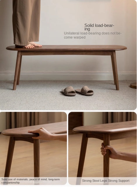Solid Oak & Black Walnut Nordic Style Long Bench - Handcrafted Wooden Entryway, Dining, or Bedroom Bench for Home Decor