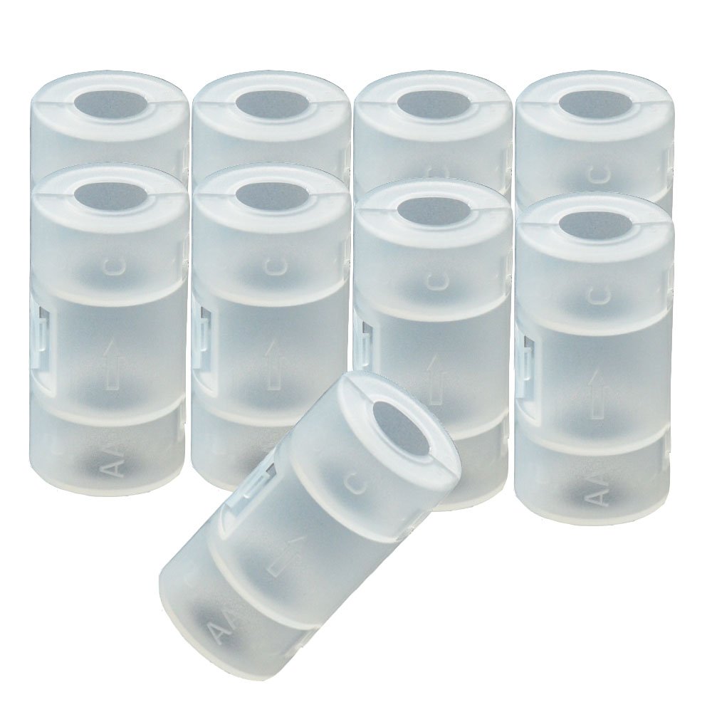 10 Pack PP Plastic C Size Battery Spacers - AA to C Size Battery Adapter Converter Case (No Batteries Included) for Flashlights, Toys, and Electronic Devices