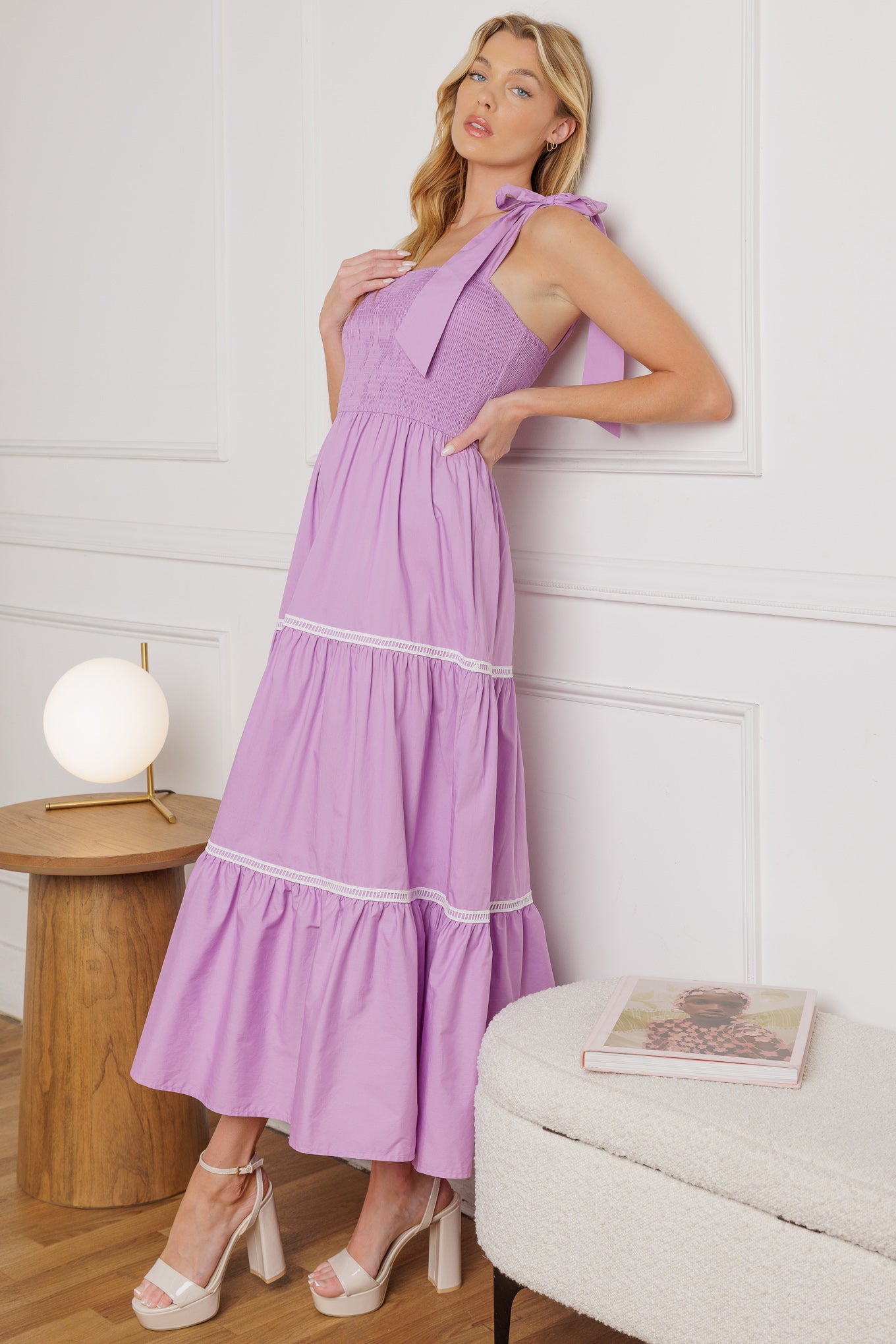 Elegant Lace Trim Poplin Midi Dress for Women - Perfect for Summer, Weddings & Special Occasions
