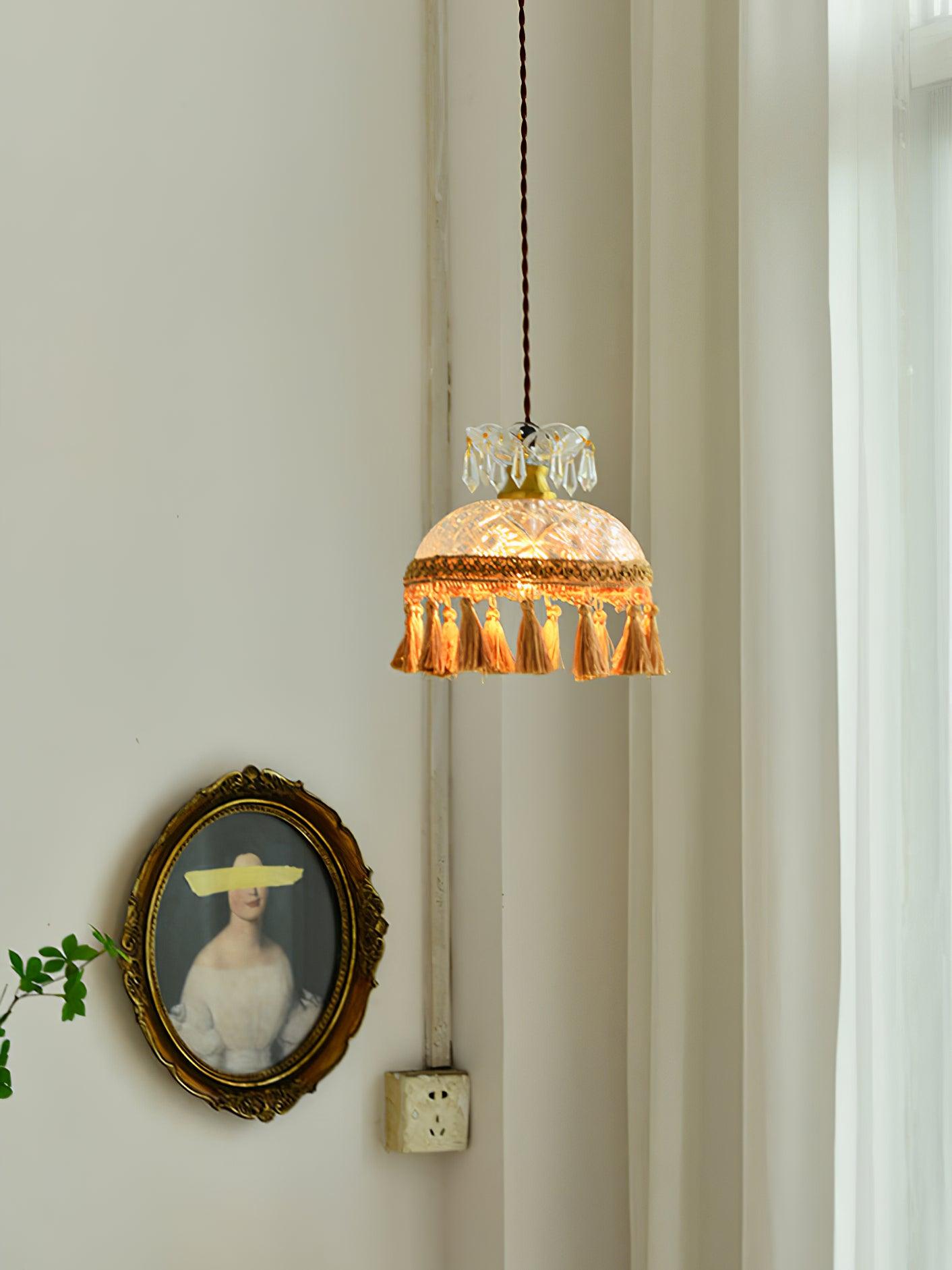 Modern Tassel Pendant Light - Handwoven Rattan Hanging Bowl Chandelier for Dining Room, Kitchen Island & Bedroom Lighting - Boho Home Decor